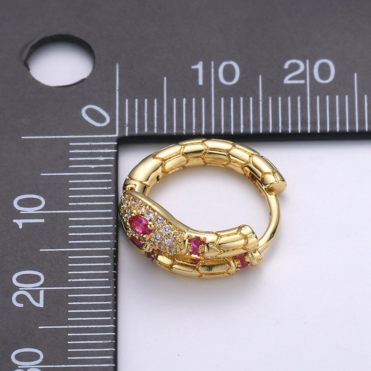 Gold Filled Beautiful Dangle Mystic Snake Huggies Earring Micro Pave CZ Pink Cubic Zirconia Earrings Supply for Jewelry Making  Q-179
