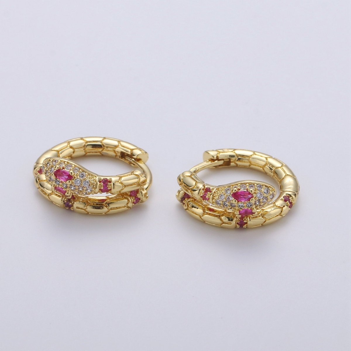 Gold Filled Beautiful Dangle Mystic Snake Huggies Earring Micro Pave CZ Pink Cubic Zirconia Earrings Supply for Jewelry Making  Q-179