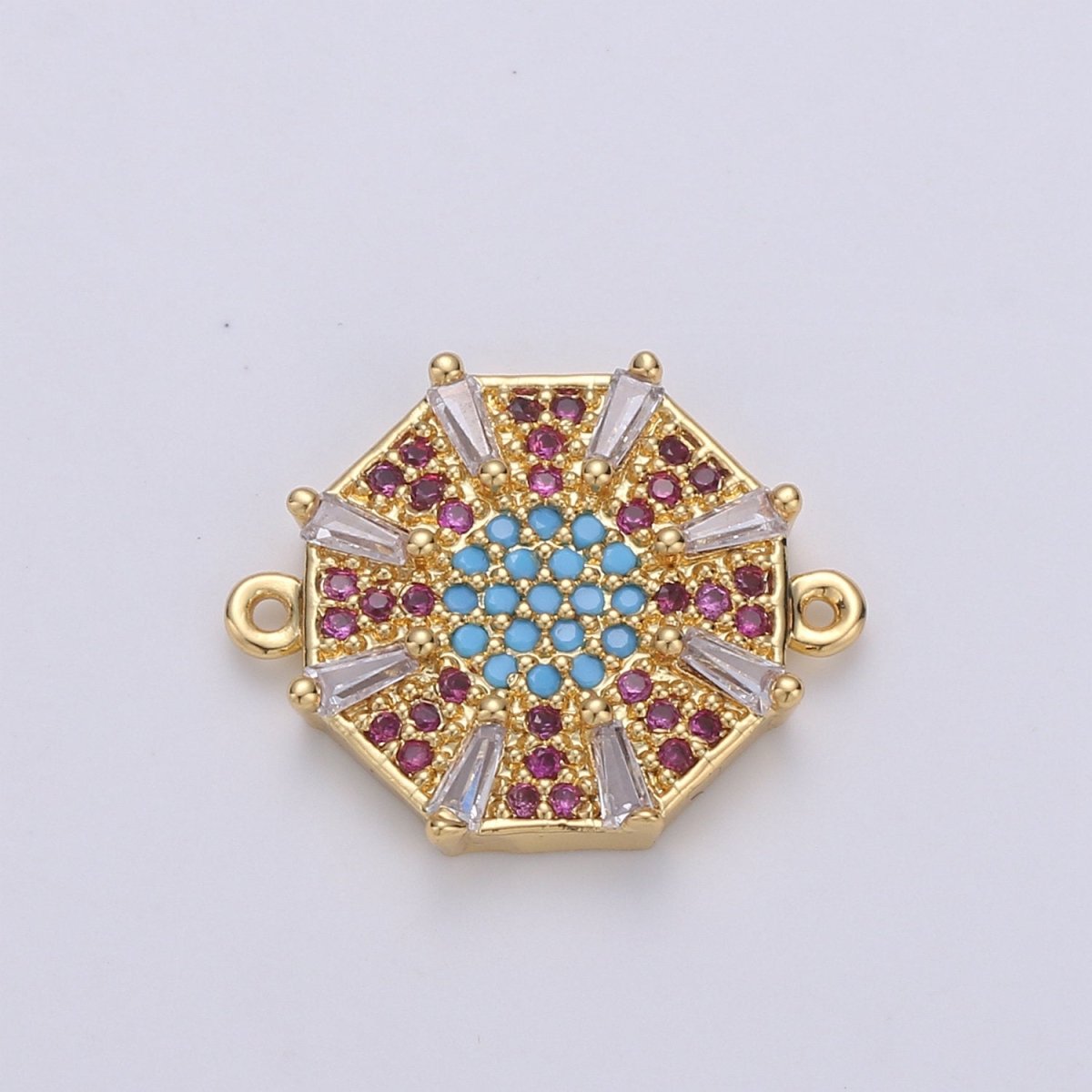 Gold Filled Beautiful Sun Star Micro Pave Turquoise CZ Cubic Zirconia Bracelet Charm for Necklace Earrings Supply for Jewelry Making F-450
