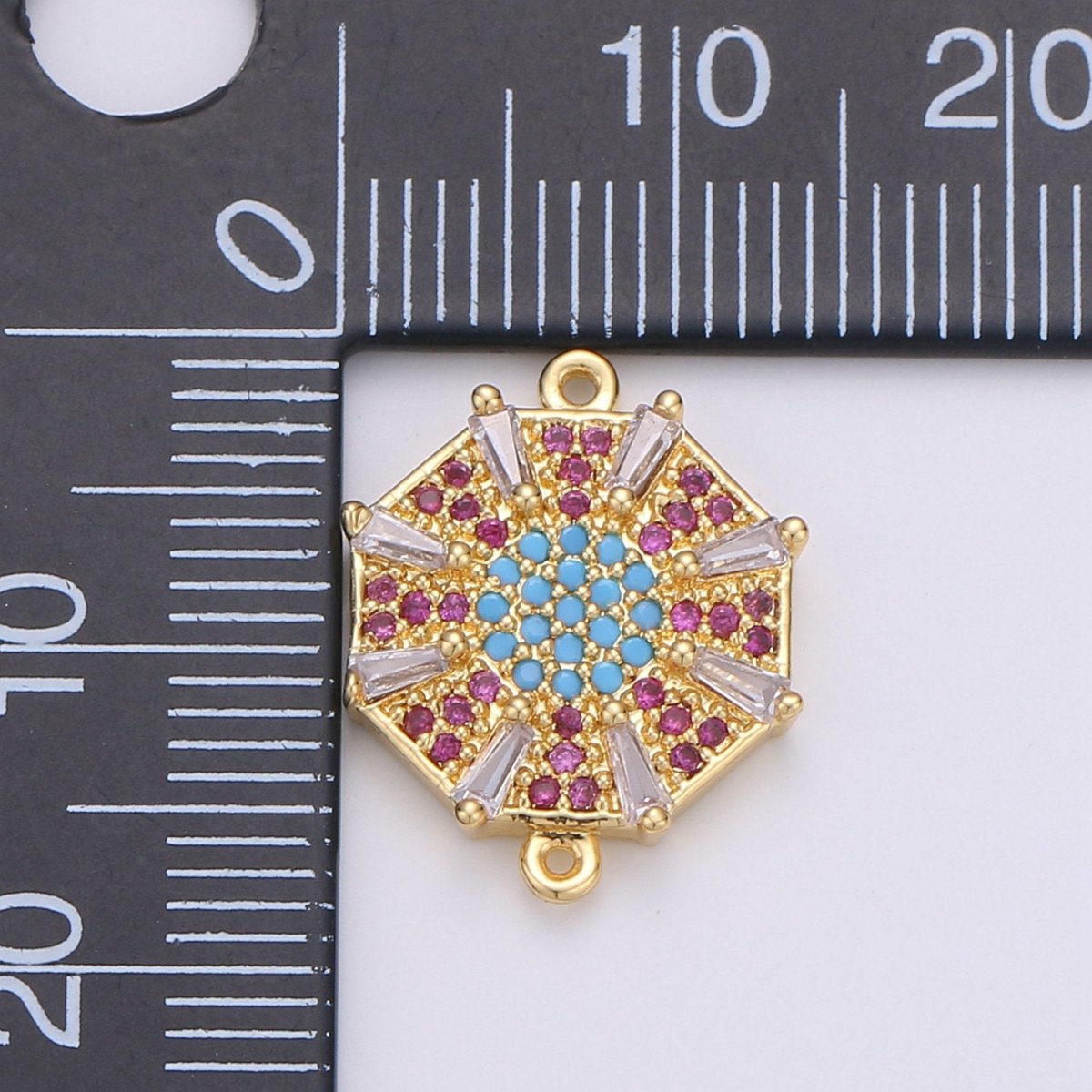 Gold Filled Beautiful Sun Star Micro Pave Turquoise CZ Cubic Zirconia Bracelet Charm for Necklace Earrings Supply for Jewelry Making F-450