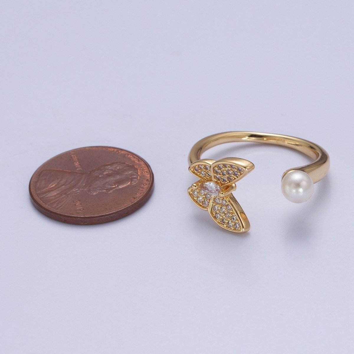 Gold Filled butterfly ring Pearl butterfly rin, stackable adjustable ring, dainty ring O-2139