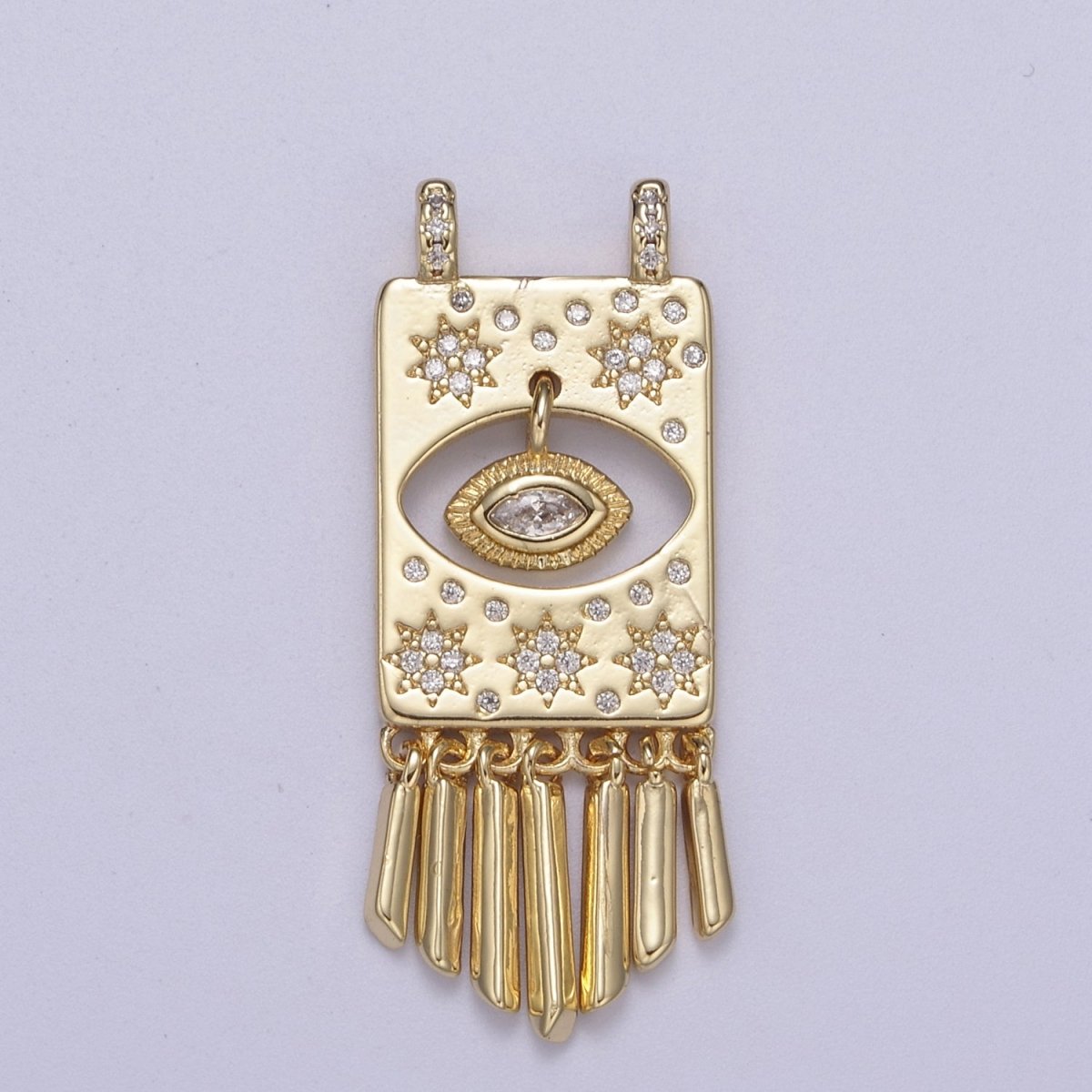Gold Filled Celestial Tag Evil Eye Charm Connector for Necklace Pendant Double Bail F-549