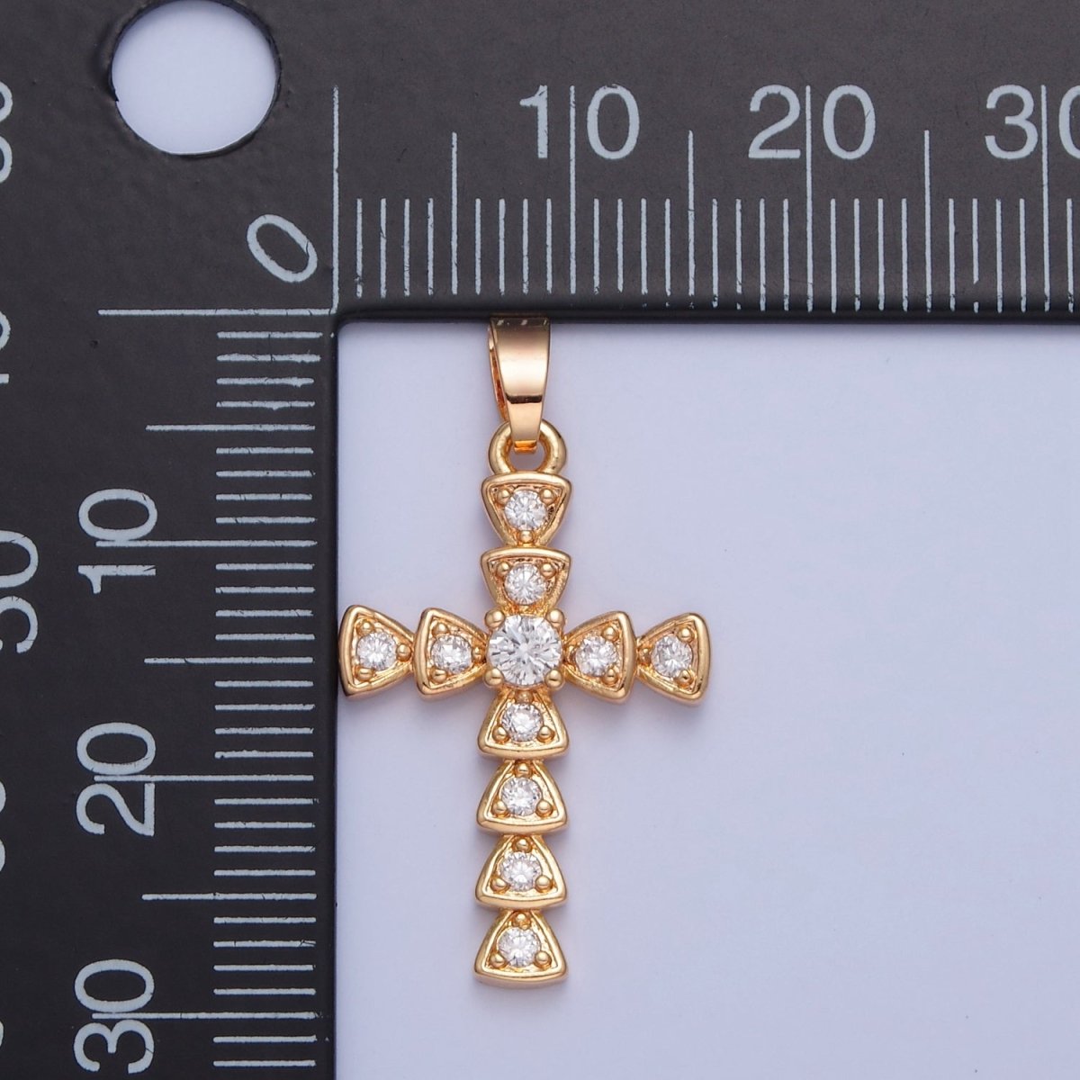Gold Filled Clear Cubic Zirconia Cross Pendant, Round CZ Religious Christian Catholic Jewelry Component For Necklace Making H-084