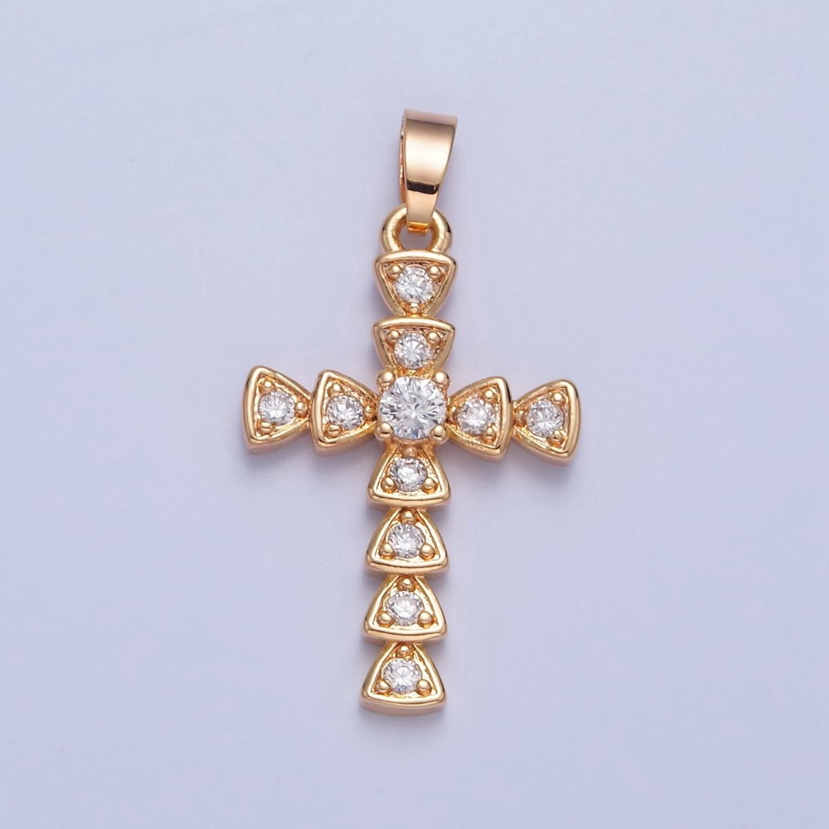 Gold Filled Clear Cubic Zirconia Cross Pendant, Round CZ Religious Christian Catholic Jewelry Component For Necklace Making H-084