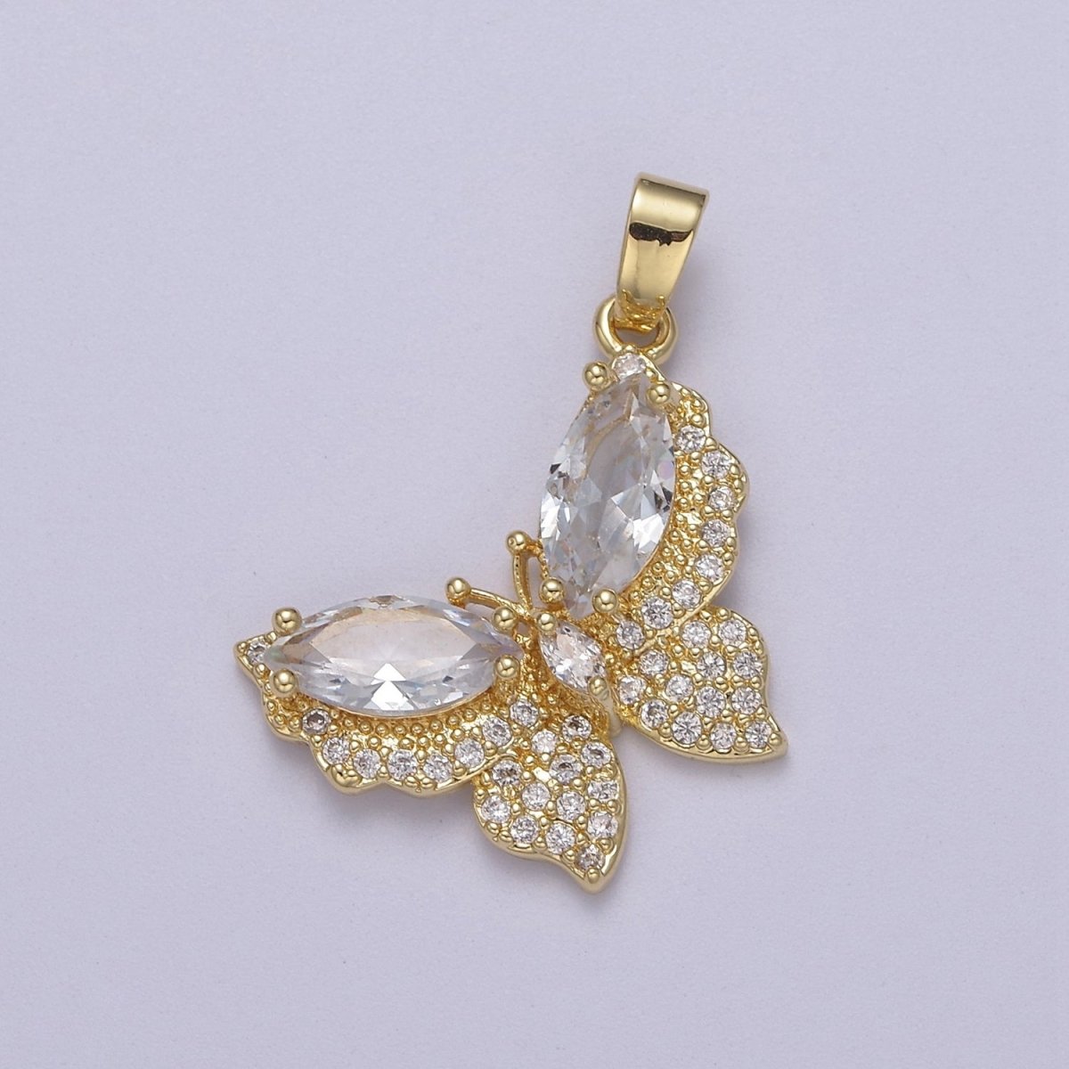 Gold Filled Clear CZ Micro Pave Butterfly Shape Pendant, 24K Gold Filled Butterfly Charm J-519