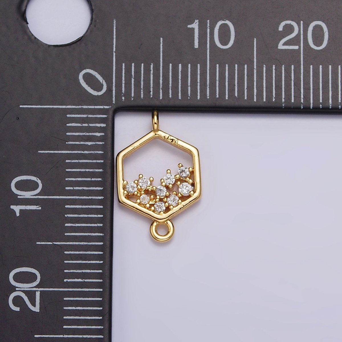Gold Filled Clear CZ Micro Paved CZ Open Hexagonal Connector G-647