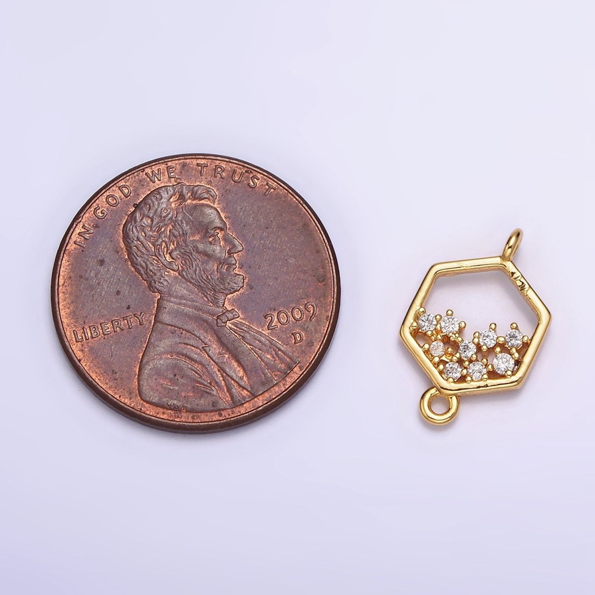 Gold Filled Clear CZ Micro Paved CZ Open Hexagonal Connector G-647