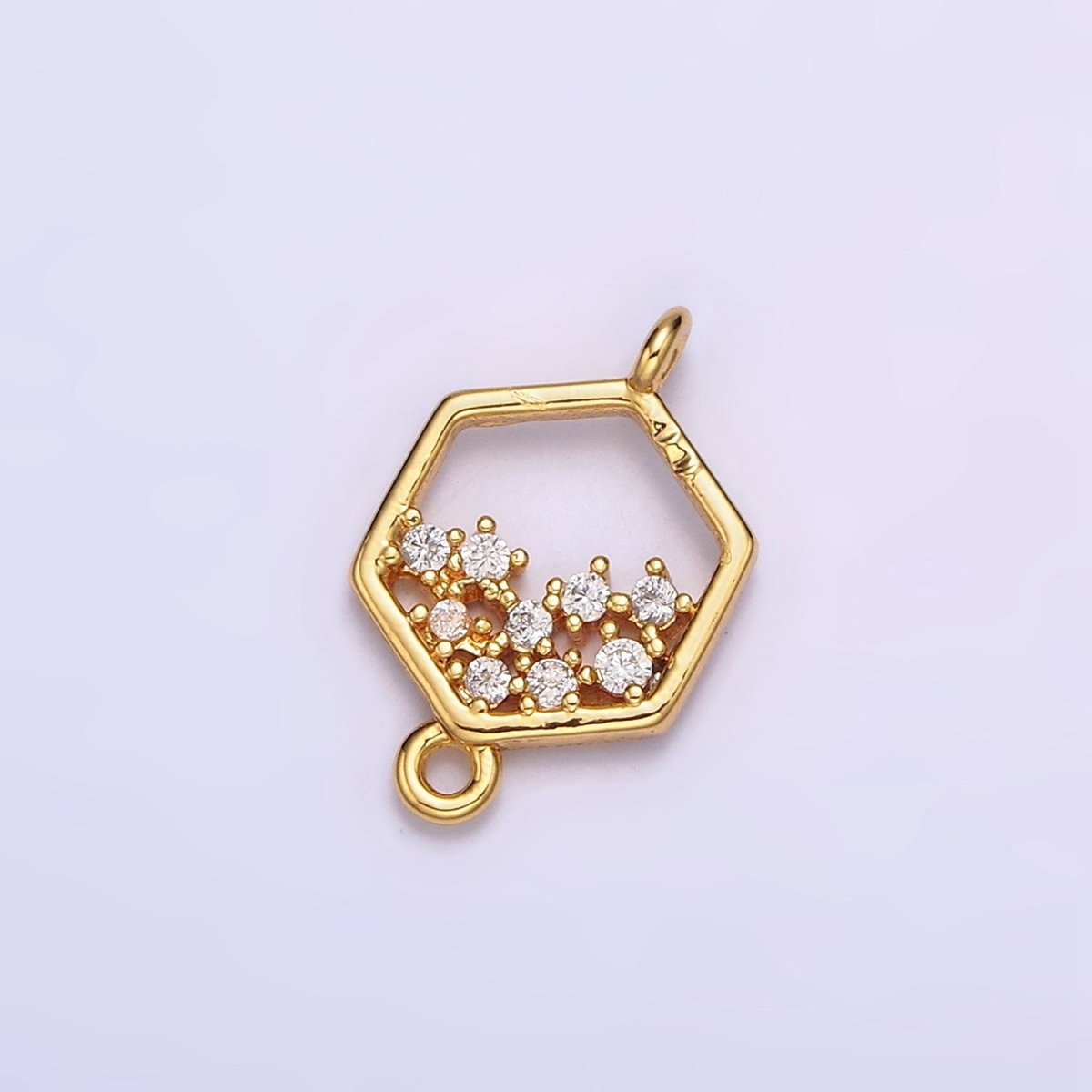 Gold Filled Clear CZ Micro Paved CZ Open Hexagonal Connector G-647