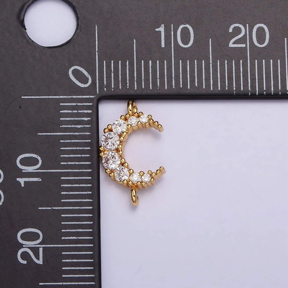 Gold Filled Clear Micro Paved CZ Celestial Crescent Moon Connector G-643