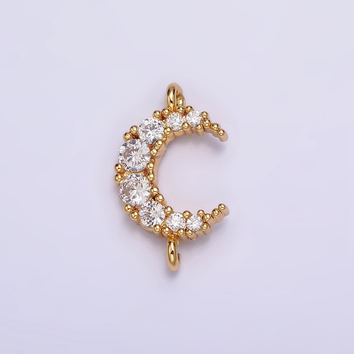 Gold Filled Clear Micro Paved CZ Celestial Crescent Moon Connector G-643