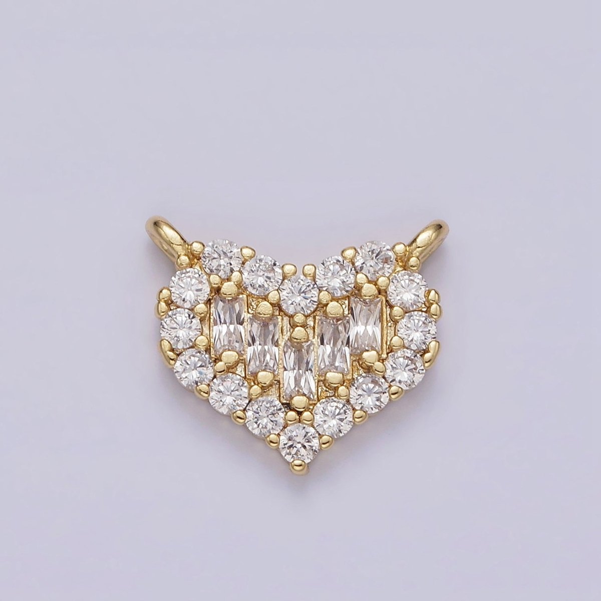 Gold Filled Clear Multiple Baguette Micro Paved CZ 14mm Heart Connector G-663