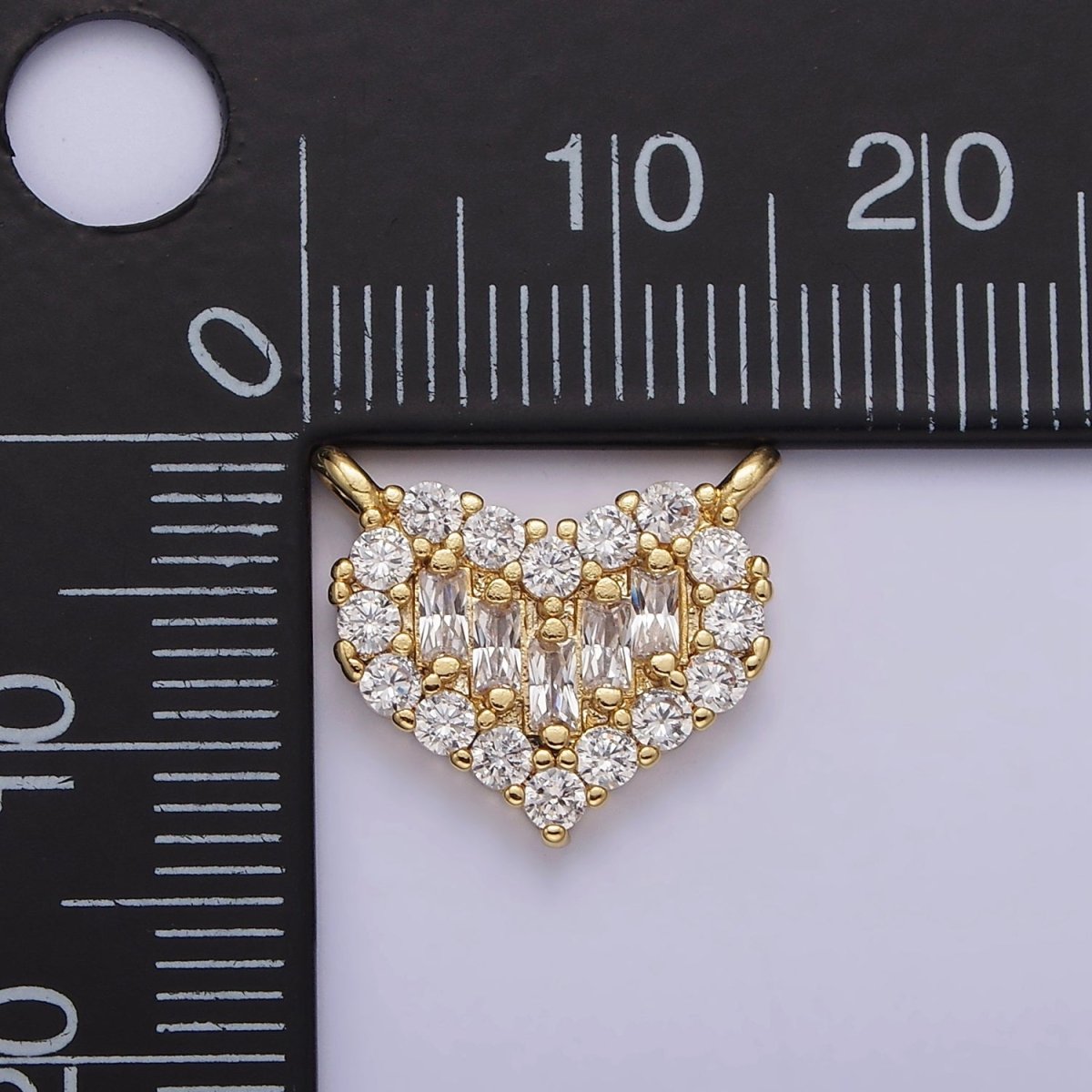 Gold Filled Clear Multiple Baguette Micro Paved CZ 14mm Heart Connector G-663