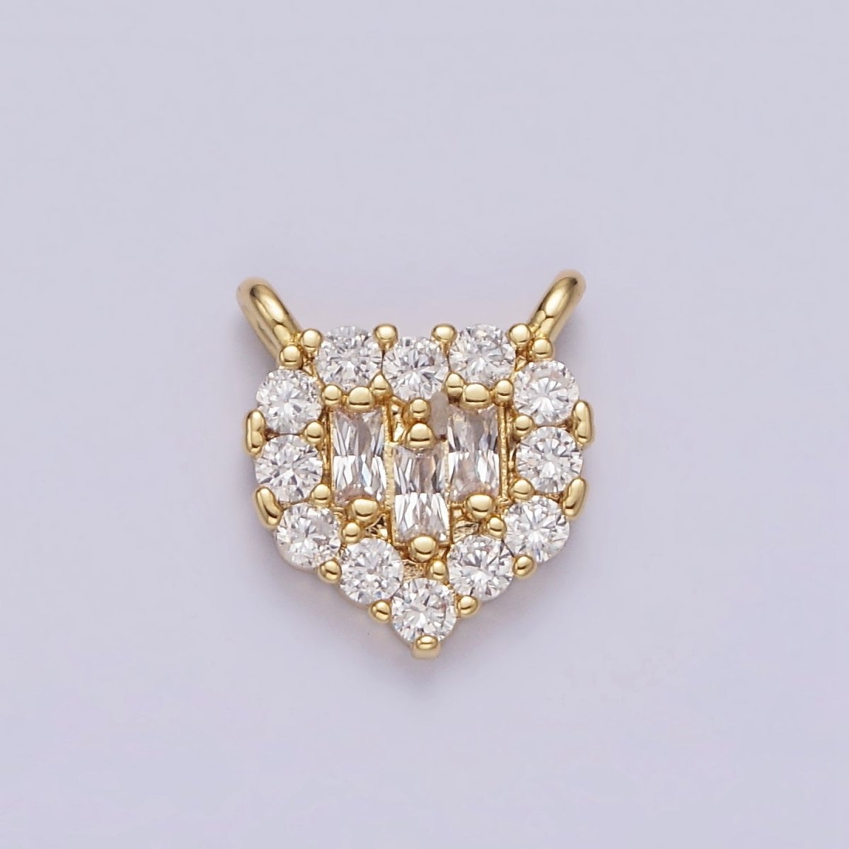Gold Filled Clear Triple Baguette Micro Paved CZ 10mm Heart Connector G-664