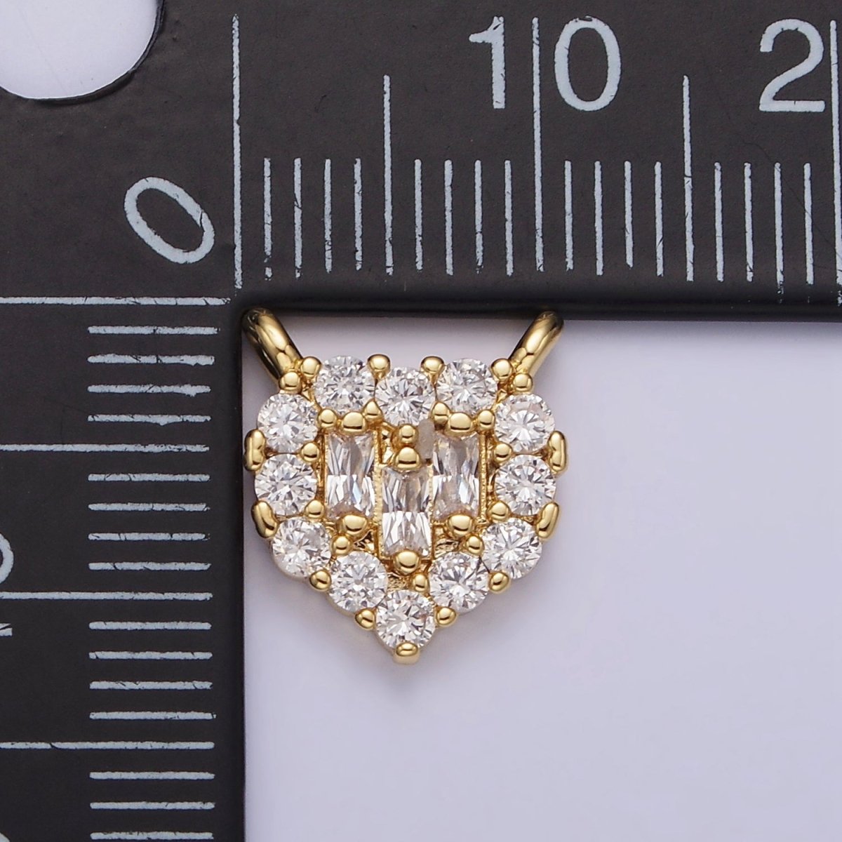 Gold Filled Clear Triple Baguette Micro Paved CZ 10mm Heart Connector G-664