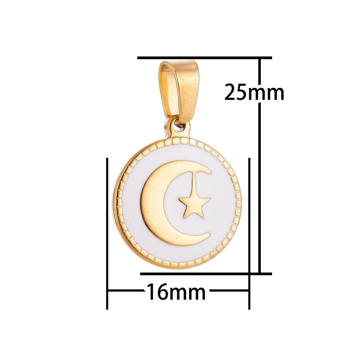 Gold Filled Crescent Sailor Moon and Star in Circle Medallion Necklace Pendant Bracelet Beads Earring Charm Bails for Jewelry Making J-373