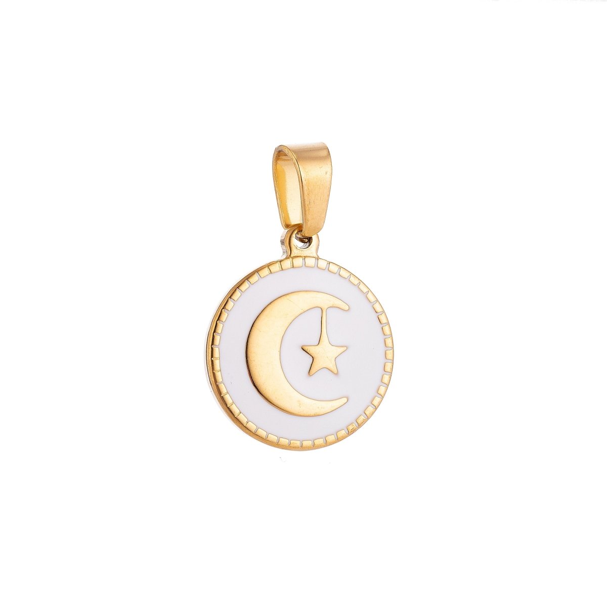 Gold Filled Crescent Sailor Moon and Star in Circle Medallion Necklace Pendant Bracelet Beads Earring Charm Bails for Jewelry Making J-373