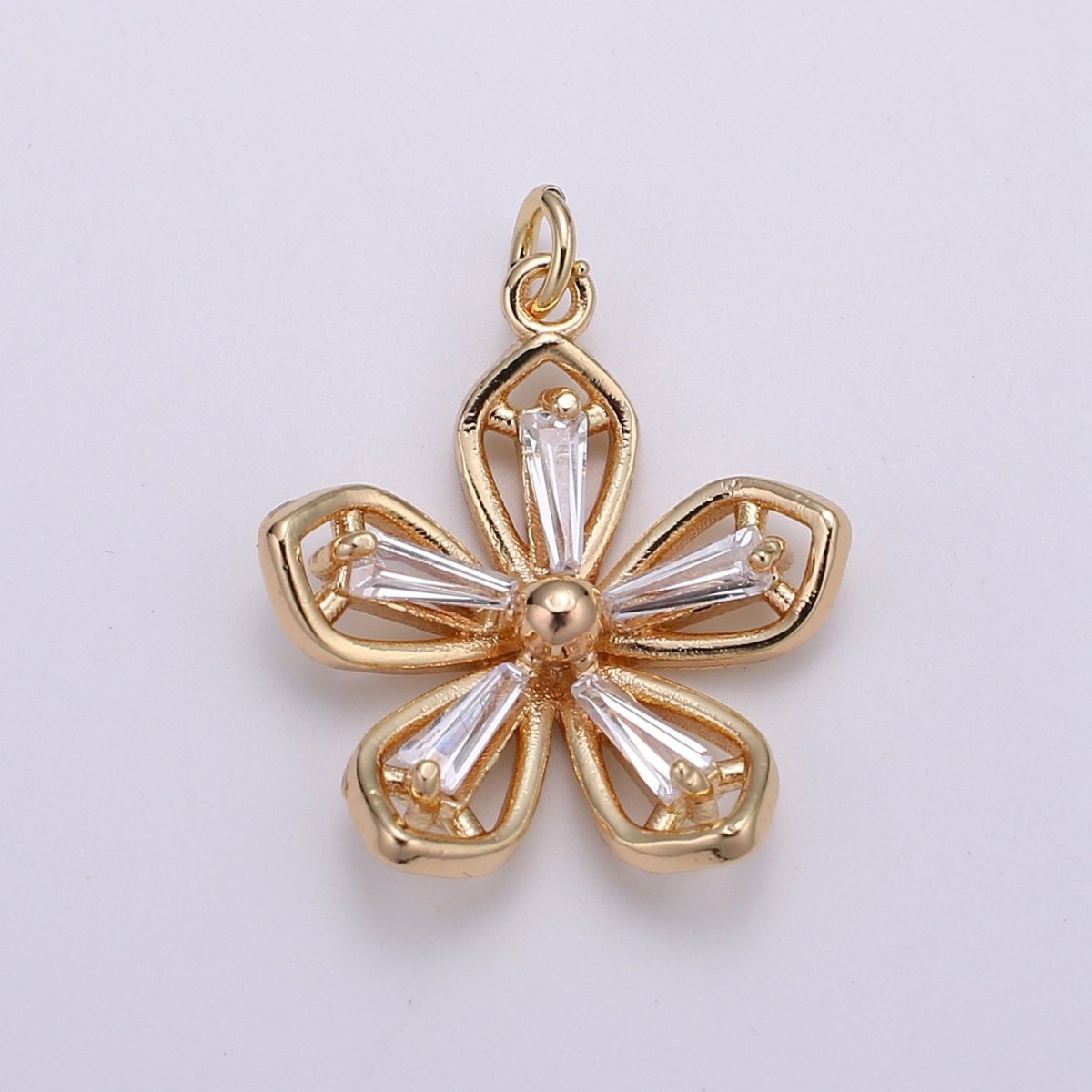 Gold Filled Crystal Clear Simple Flower Charm   E-103