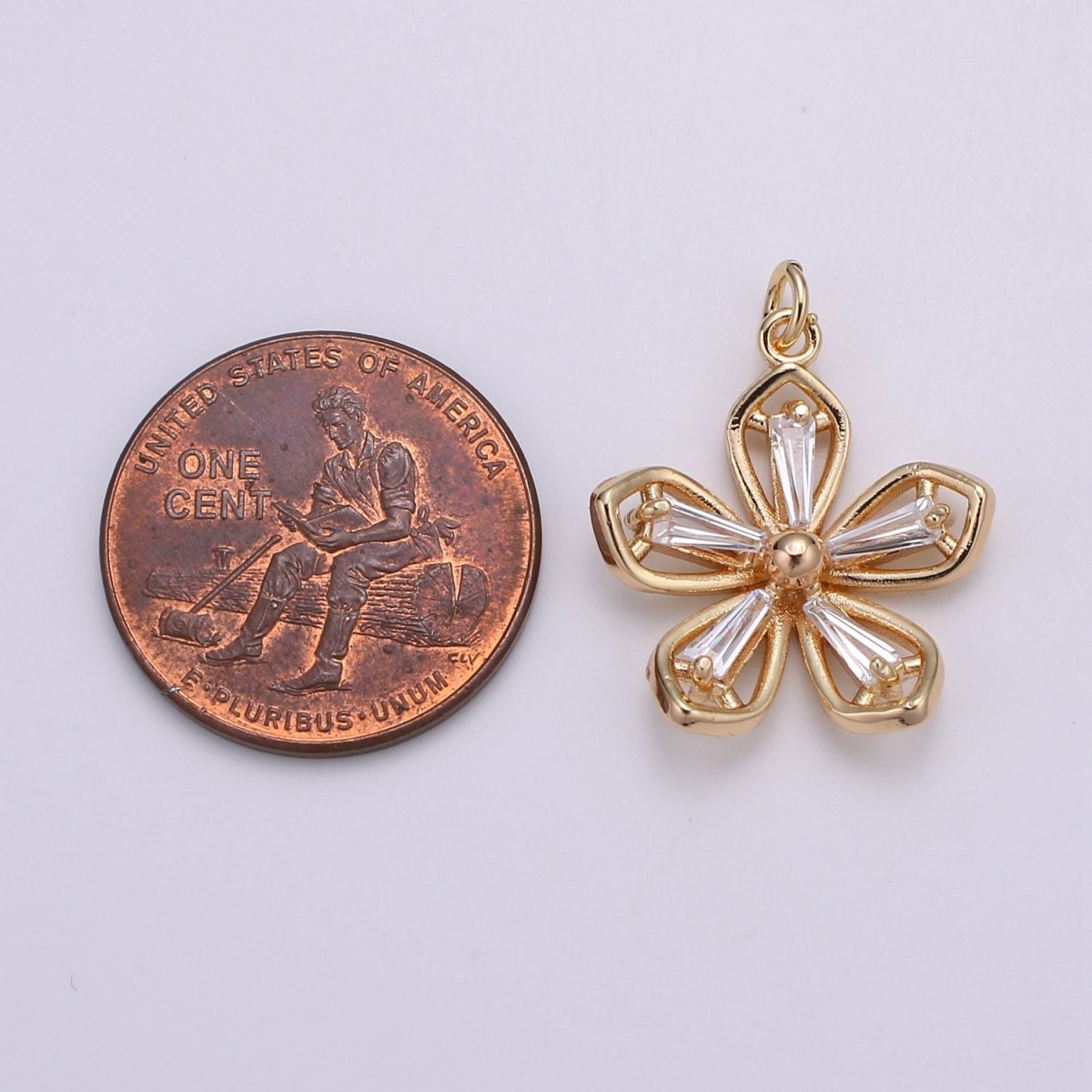 Gold Filled Crystal Clear Simple Flower Charm   E-103