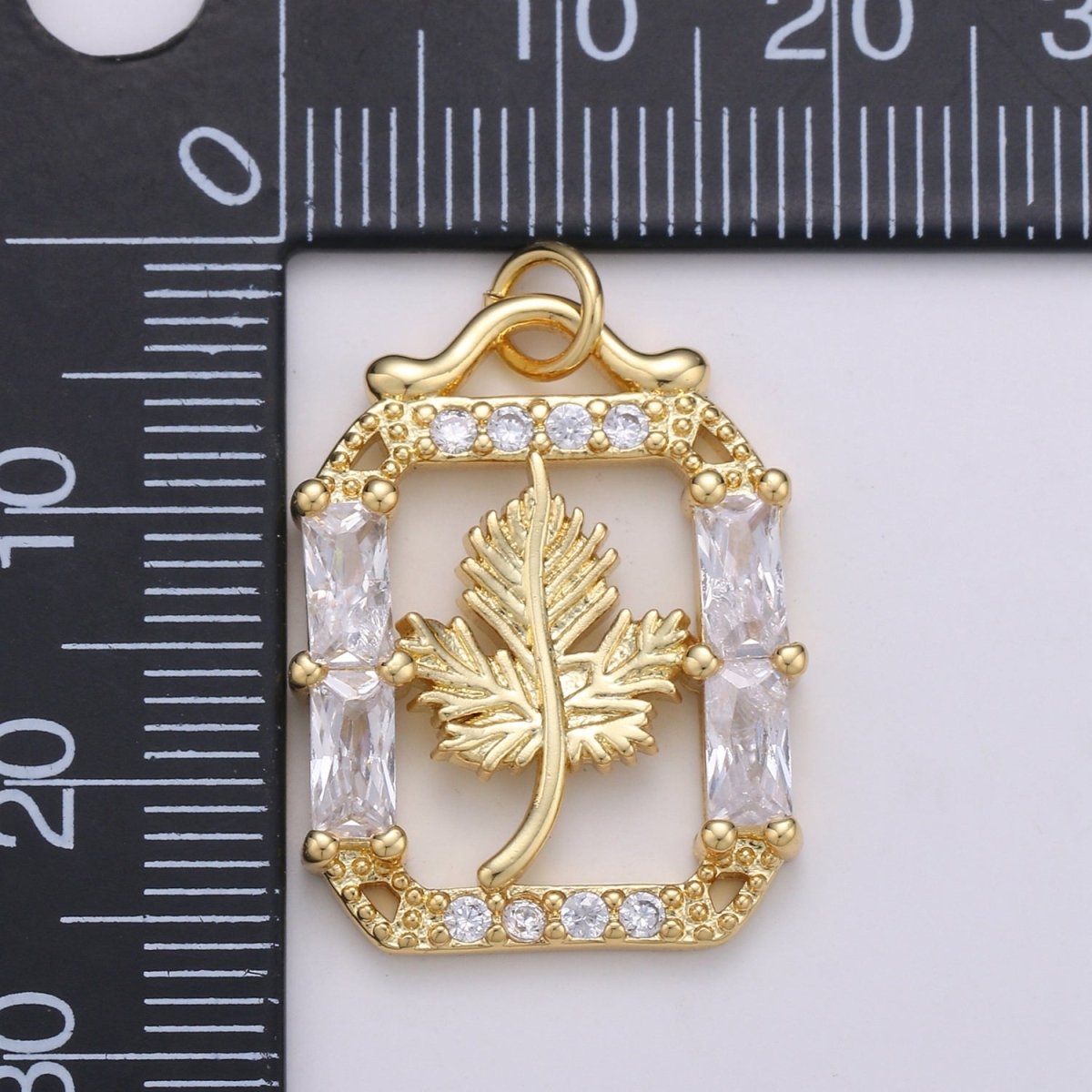 Gold Filled Crystal Maple Leaf in Frame Charm D-833