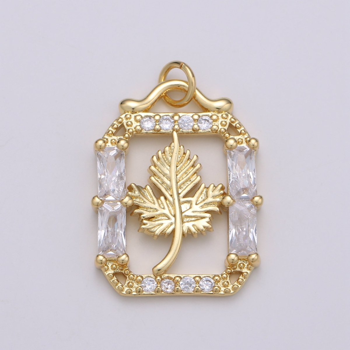 Gold Filled Crystal Maple Leaf in Frame Charm D-833