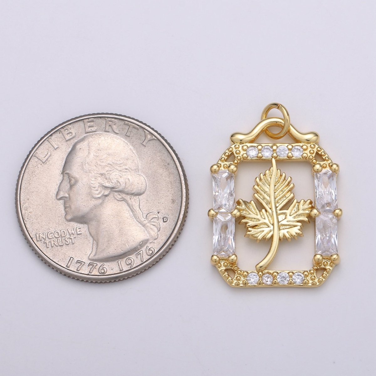 Gold Filled Crystal Maple Leaf in Frame Charm D-833