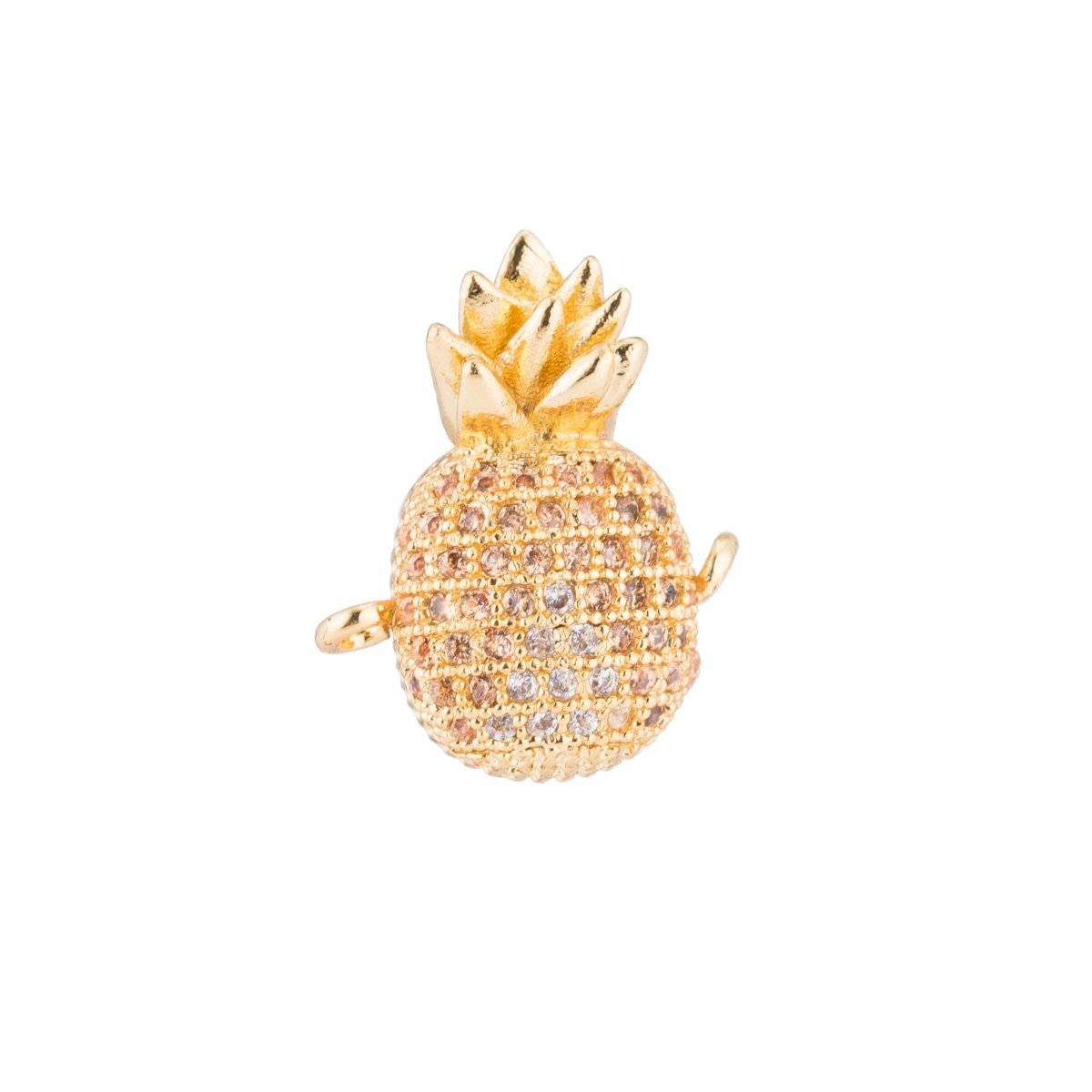 Gold Filled Cute Pineapple Tropical Fruit Food, Craft Cubic Zirconia Bracelet Charm Bead Findings Connector for Jewelry Making F-124