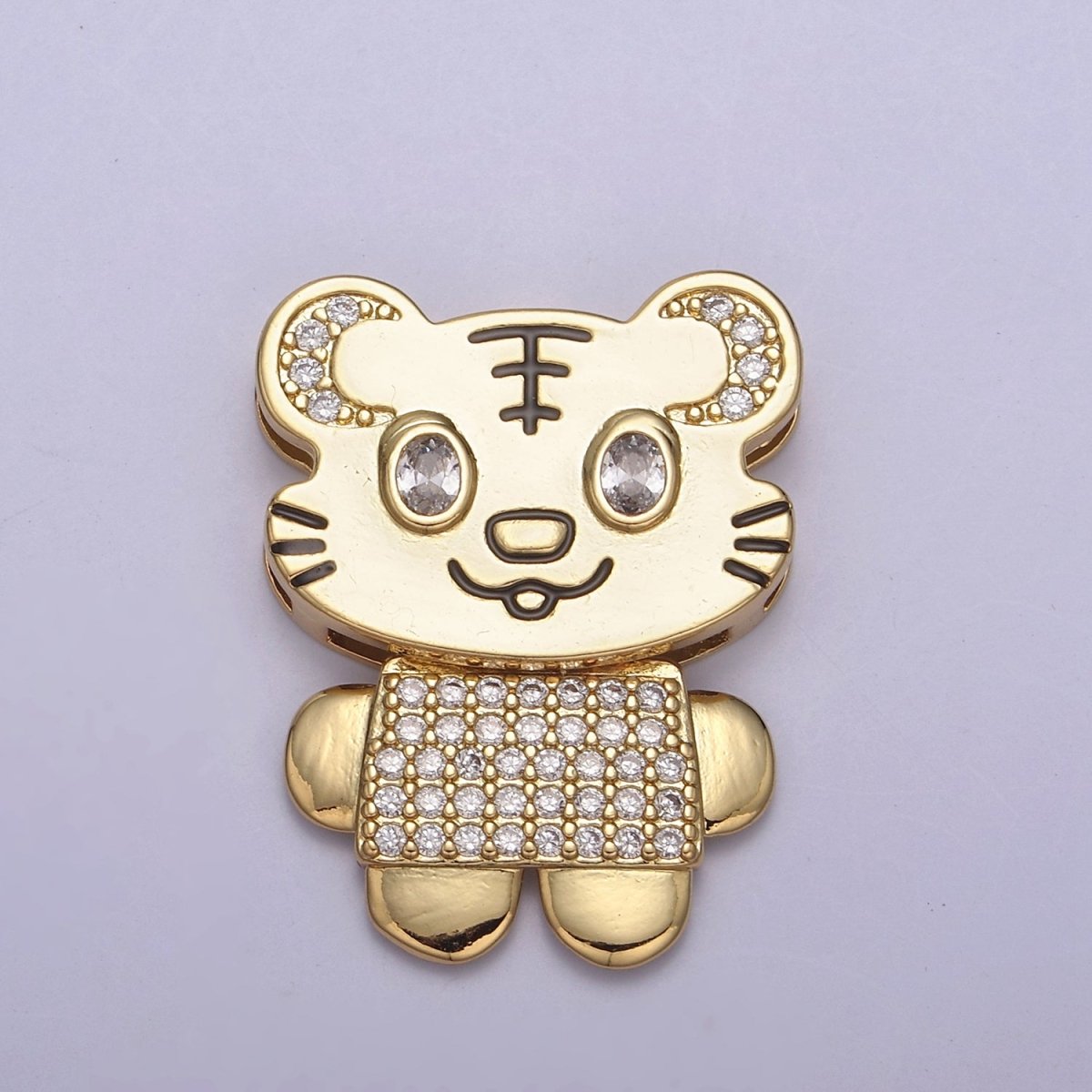 Gold Filled CZ Cartoon Animal Tiger Charm for Kids Jewelry Making H-860