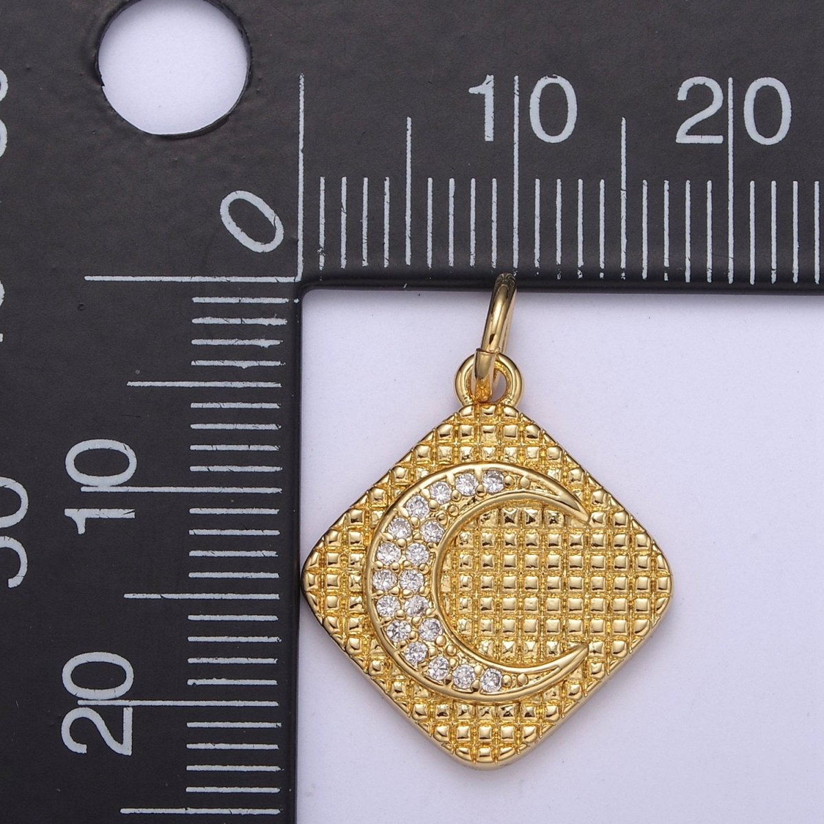 24K Gold Filled Celestial Crescent Moon Micro Paved CZ Rhombus Charm | C436
