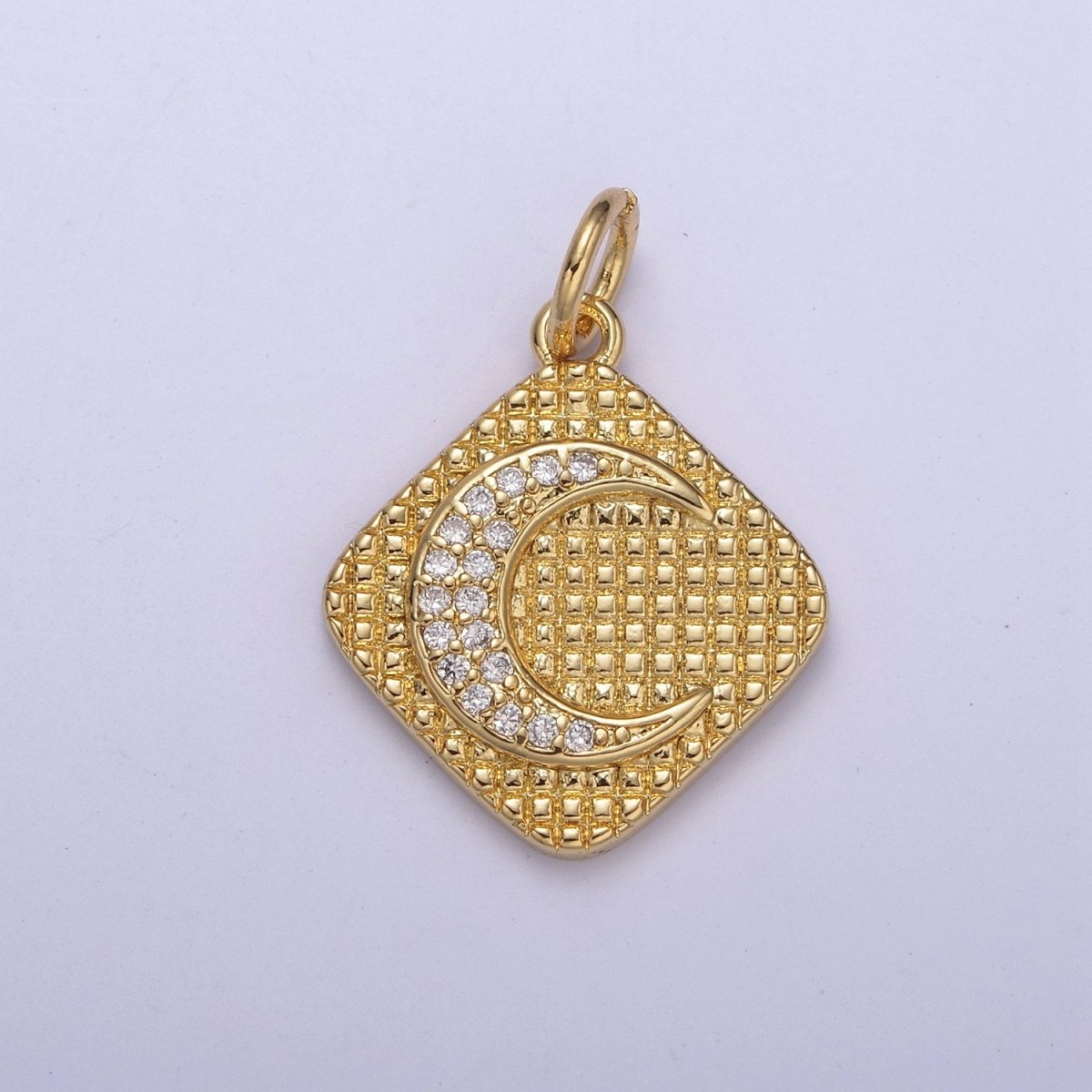 24K Gold Filled Celestial Crescent Moon Micro Paved CZ Rhombus Charm | C436