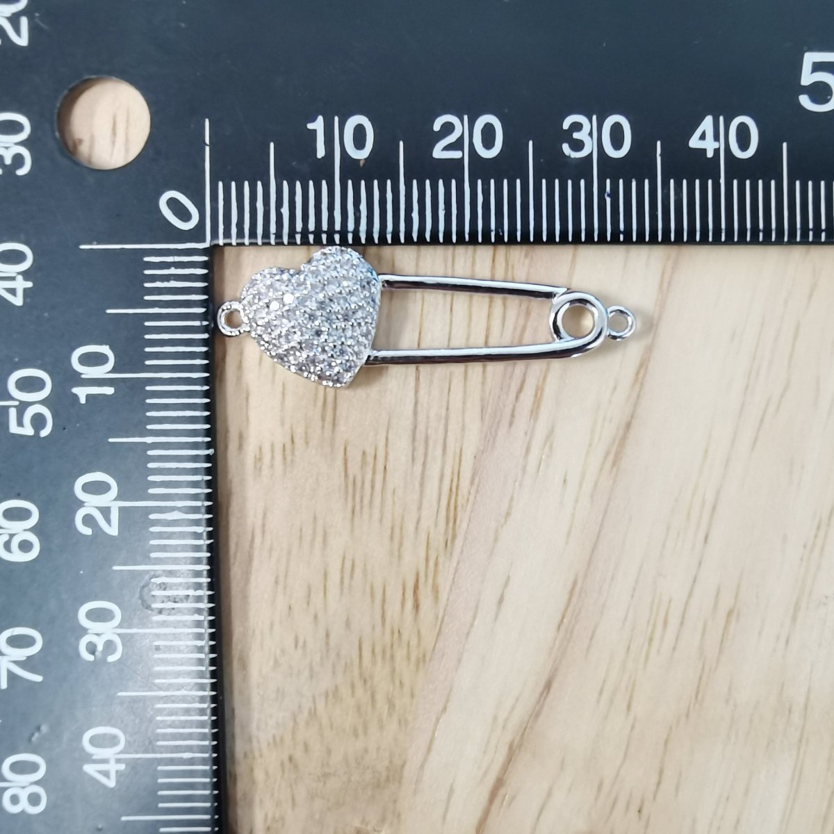 Gold Filled Dainty Heart Safety Pin Connector Micro Pave CZ DIY Silver Love Pin Charm Necklace Earrings Bracelet Findings F-433