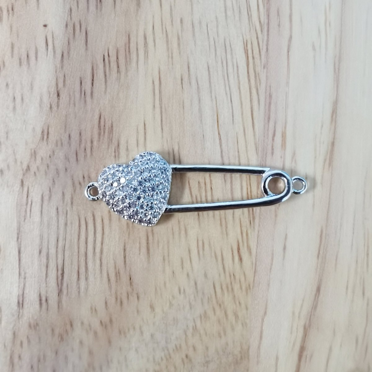 Gold Filled Dainty Heart Safety Pin Connector Micro Pave CZ DIY Silver Love Pin Charm Necklace Earrings Bracelet Findings F-433