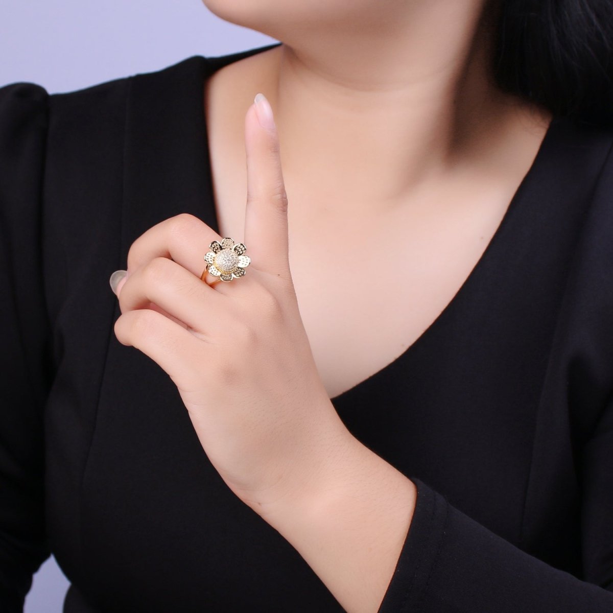 Gold Filled Daisy Flower Ring - Statement Flower Ring - Stackable Ring - 3D Flower Ring Size 7,8,9 U-102~U-104