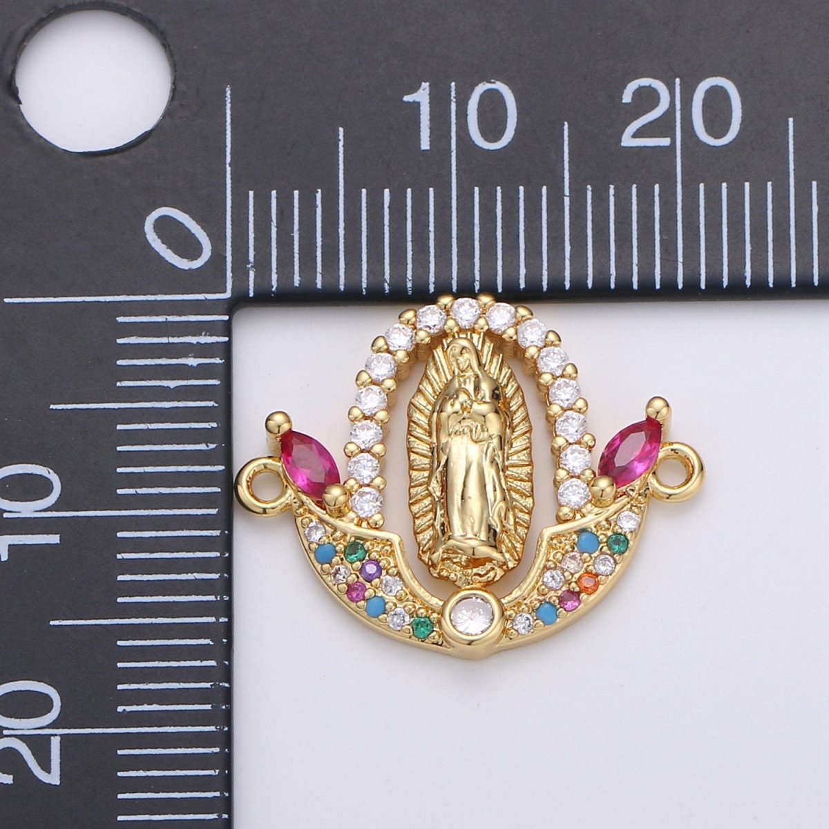 Gold Filled Divine Virgin Mother Immaculate Mary Micro Pave Turquoise CZ Cubic Zirconia Flower Bracelet Charm for Necklace Earrings Supply F-452