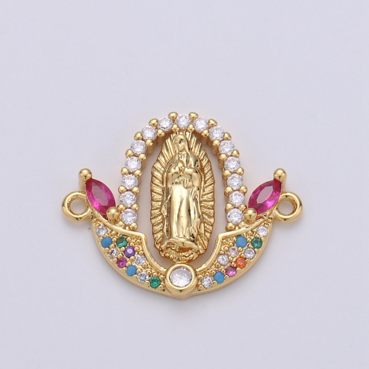 Gold Filled Divine Virgin Mother Immaculate Mary Micro Pave Turquoise CZ Cubic Zirconia Flower Bracelet Charm for Necklace Earrings Supply F-452