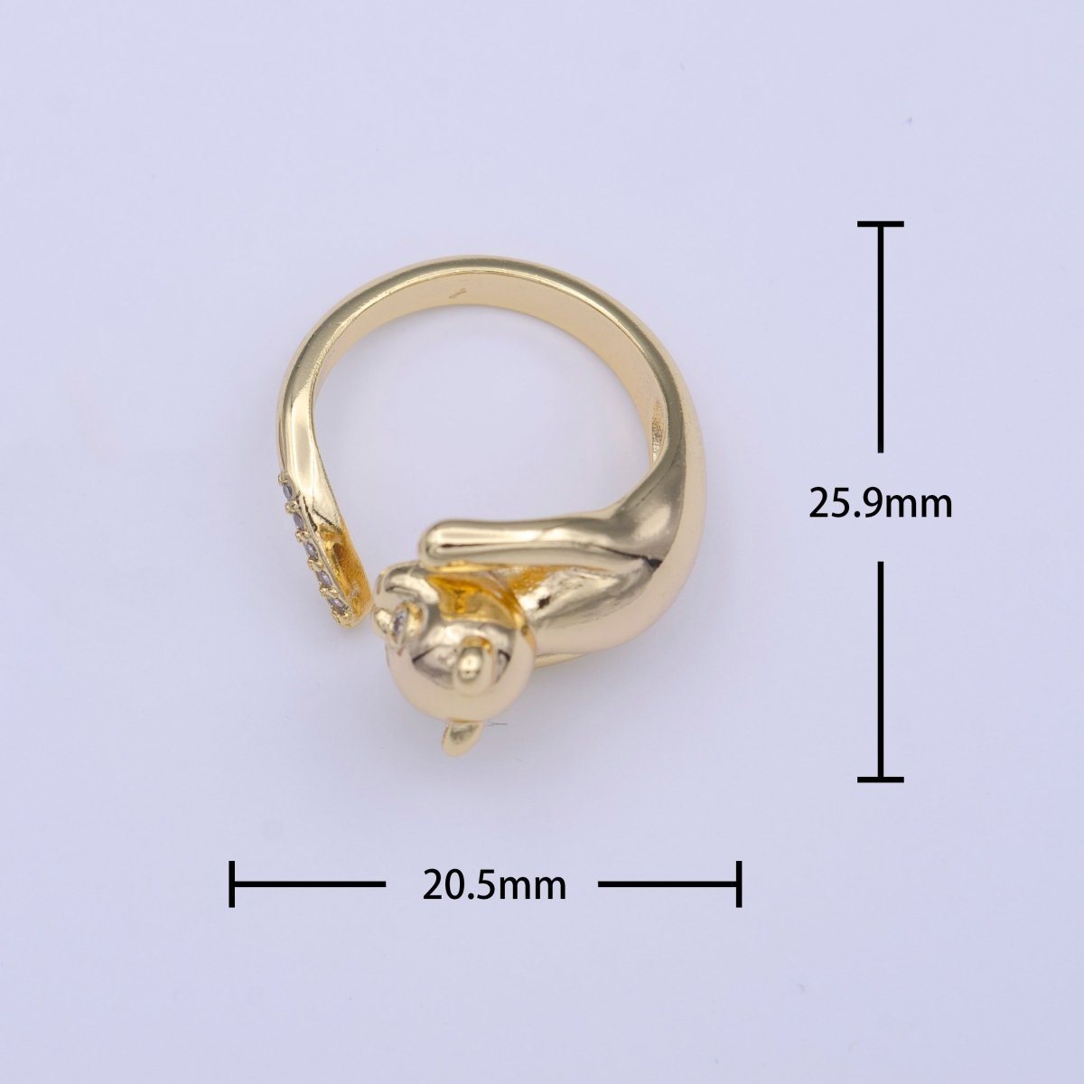 Gold Filled Dog Pug Chasing Tail Micro Paved CZ Adjustable Ring | O-120