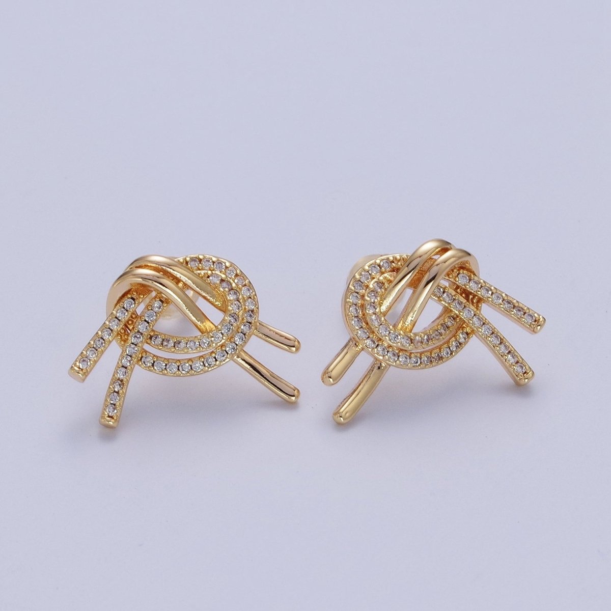 Gold Filled Double Band Micro Paved Geometric Heart Stud Earrings | AD-148