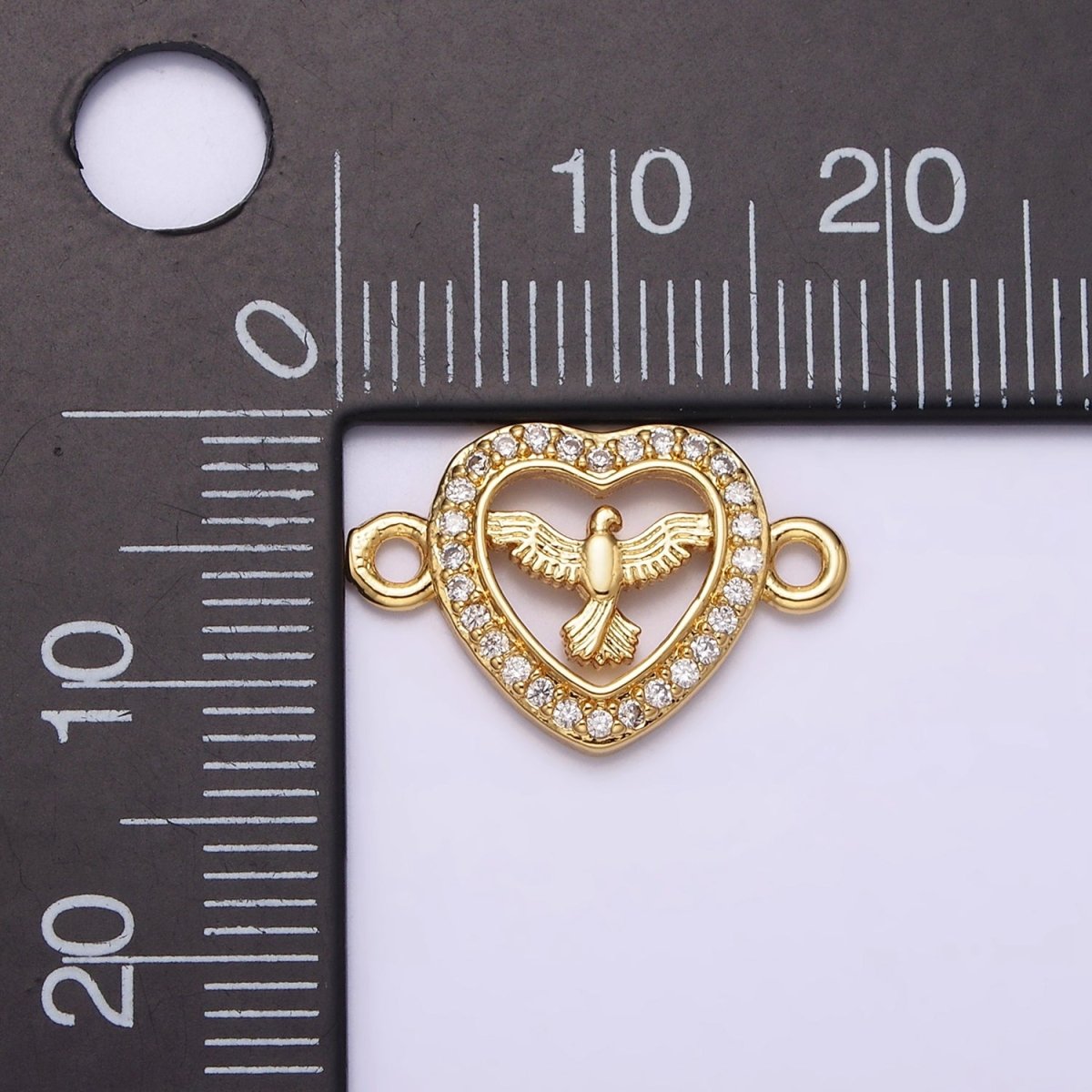 Gold Filled Dove Bird Open Micro Paved CZ Heart Connector G-651