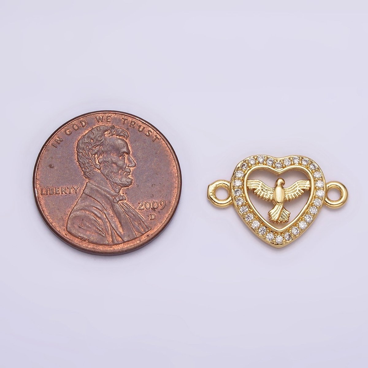 Gold Filled Dove Bird Open Micro Paved CZ Heart Connector G-651