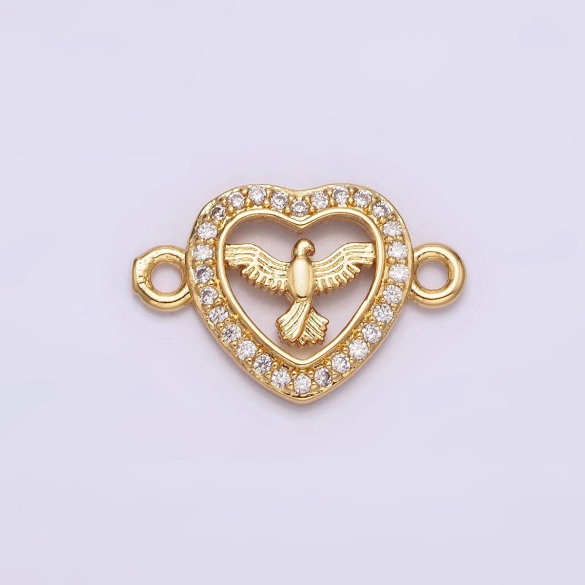 Gold Filled Dove Bird Open Micro Paved CZ Heart Connector G-651