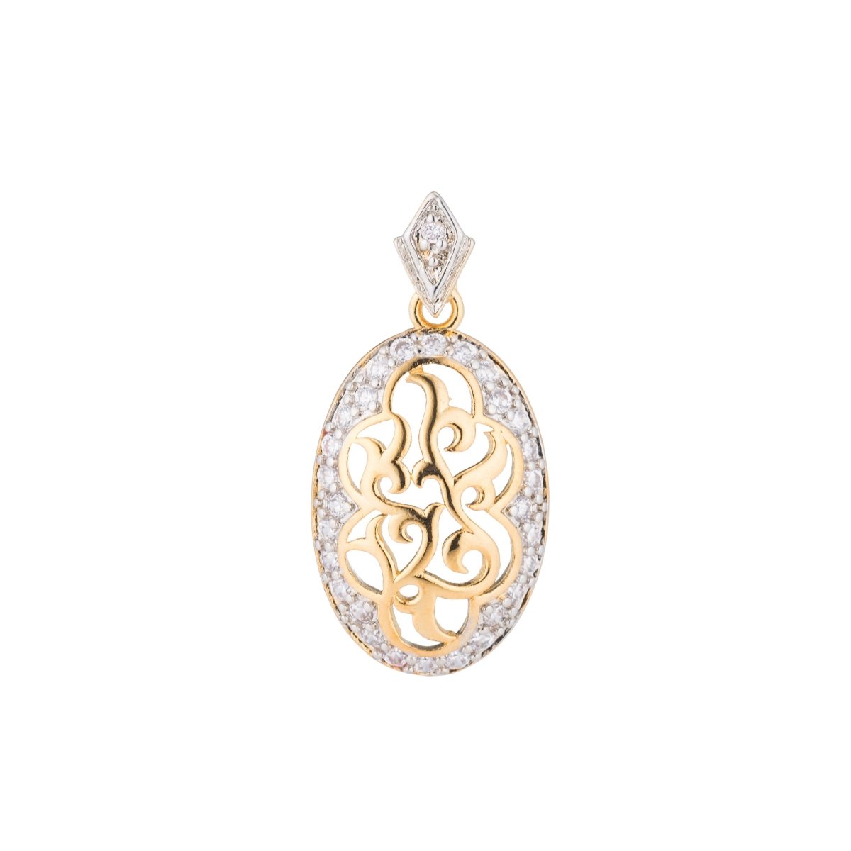 Gold Filled Elegant Oval Swirl, Heart, Love, Dangle, Ladies Cubic Zirconia Necklace Pendant Charm Bead Bails Findings for Jewelry Making H-142