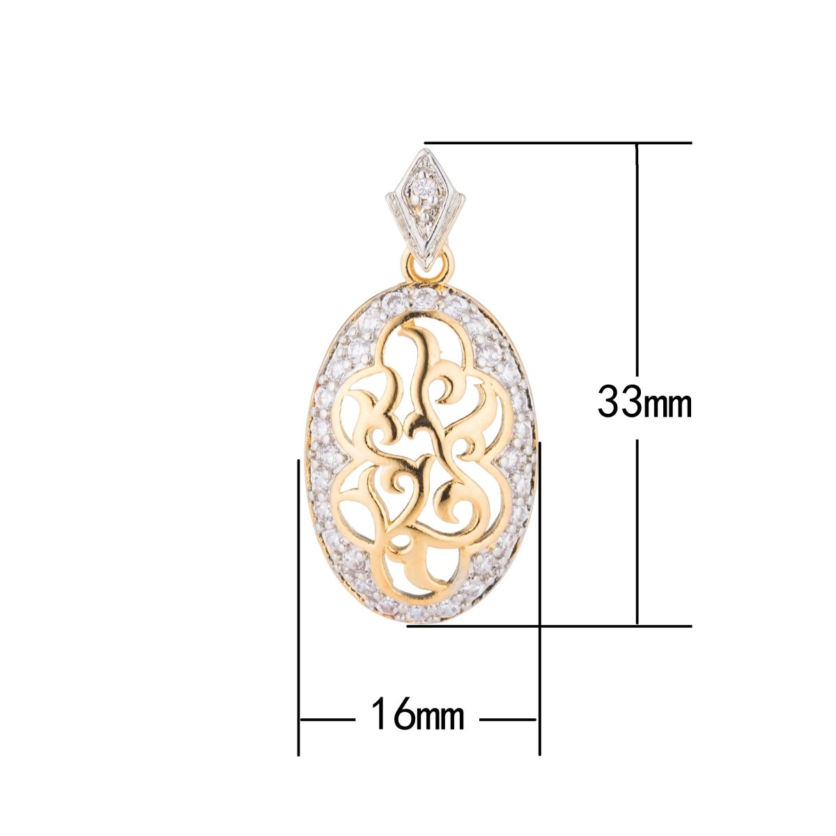 Gold Filled Elegant Oval Swirl, Heart, Love, Dangle, Ladies Cubic Zirconia Necklace Pendant Charm Bead Bails Findings for Jewelry Making H-142
