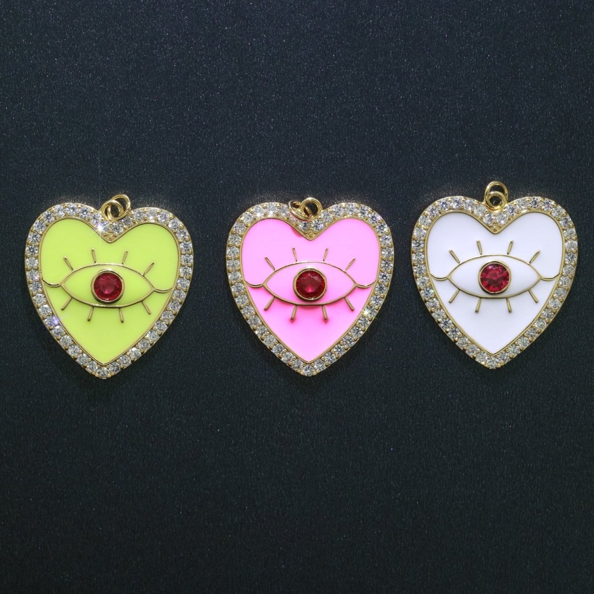 Gold Filled Enamel Colorful Evil Eye Heart Shape Pendant Charm E-907 E-908 E-909