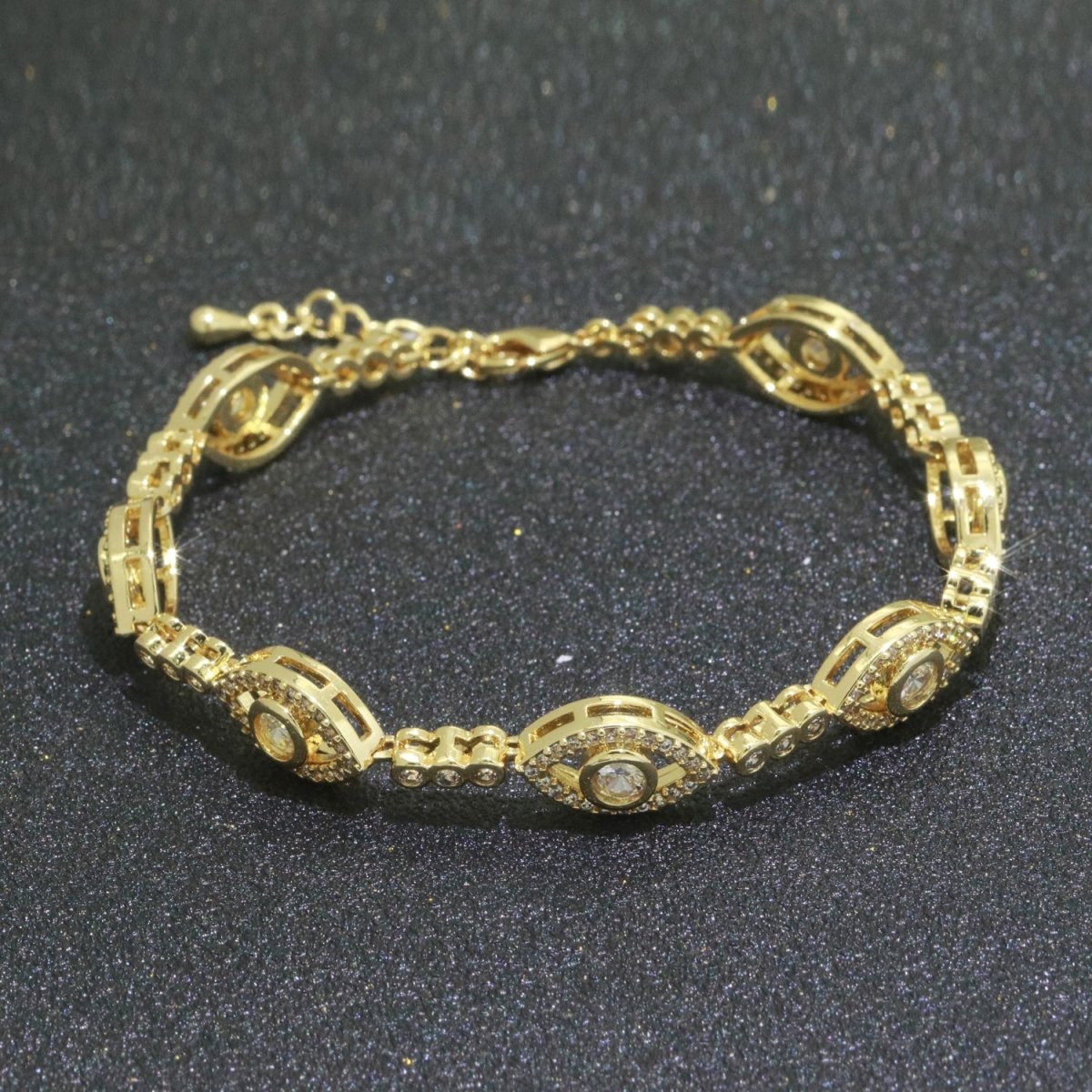 Gold Filled Evil Eye Bracelet, Clear Eye Protection Bracelet Cubic Zirconia Stacking Bracelet, Amulet Jewelry Gift Ideas, Boho Jewelry | WA-152 Clearance Pricing