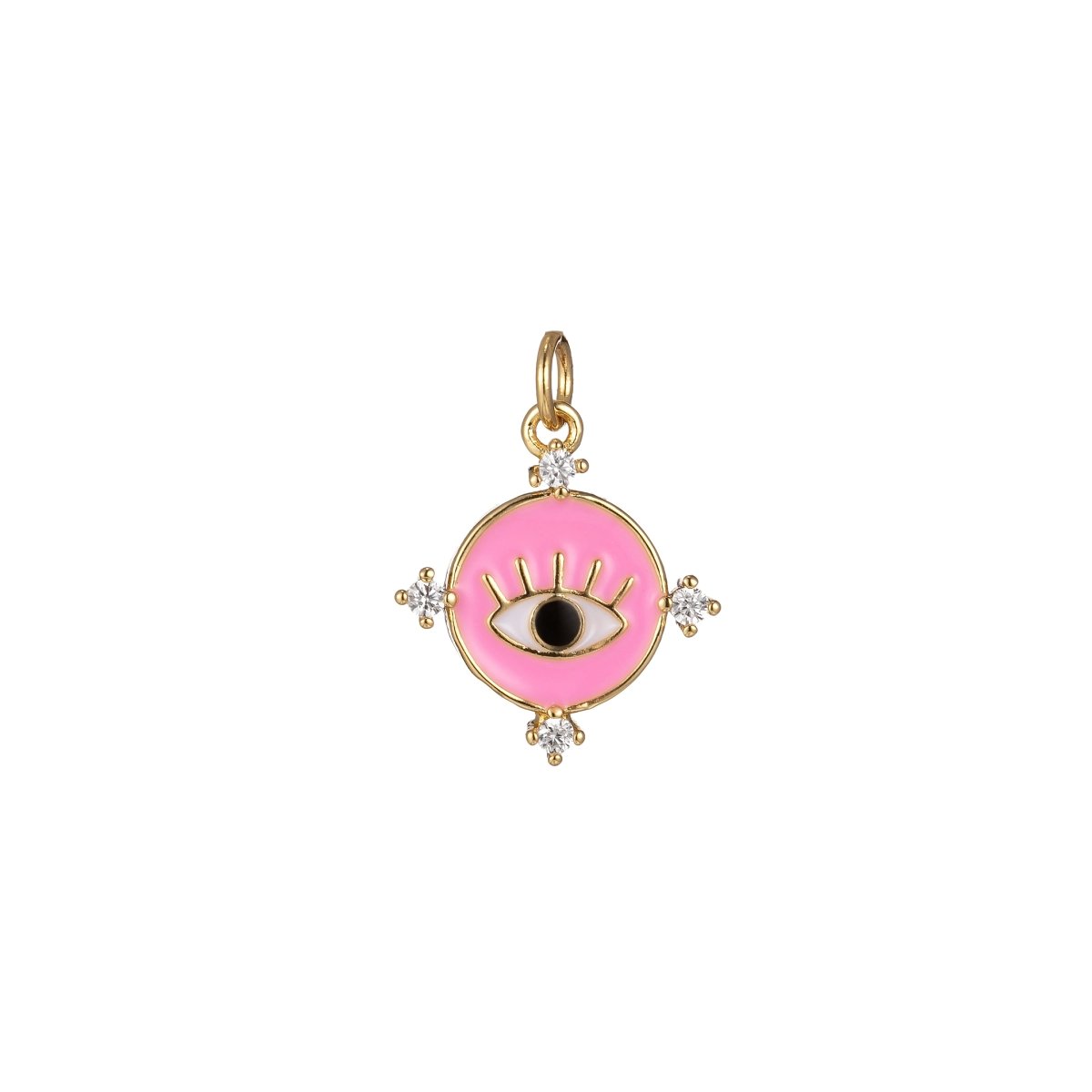 Gold Filled Evil Eye Charm Enamel Eye Heart Pendant Micro Pave Eye Charm Cubic Zirconia Round Amulet Jewelry Medallion M-276-M-285