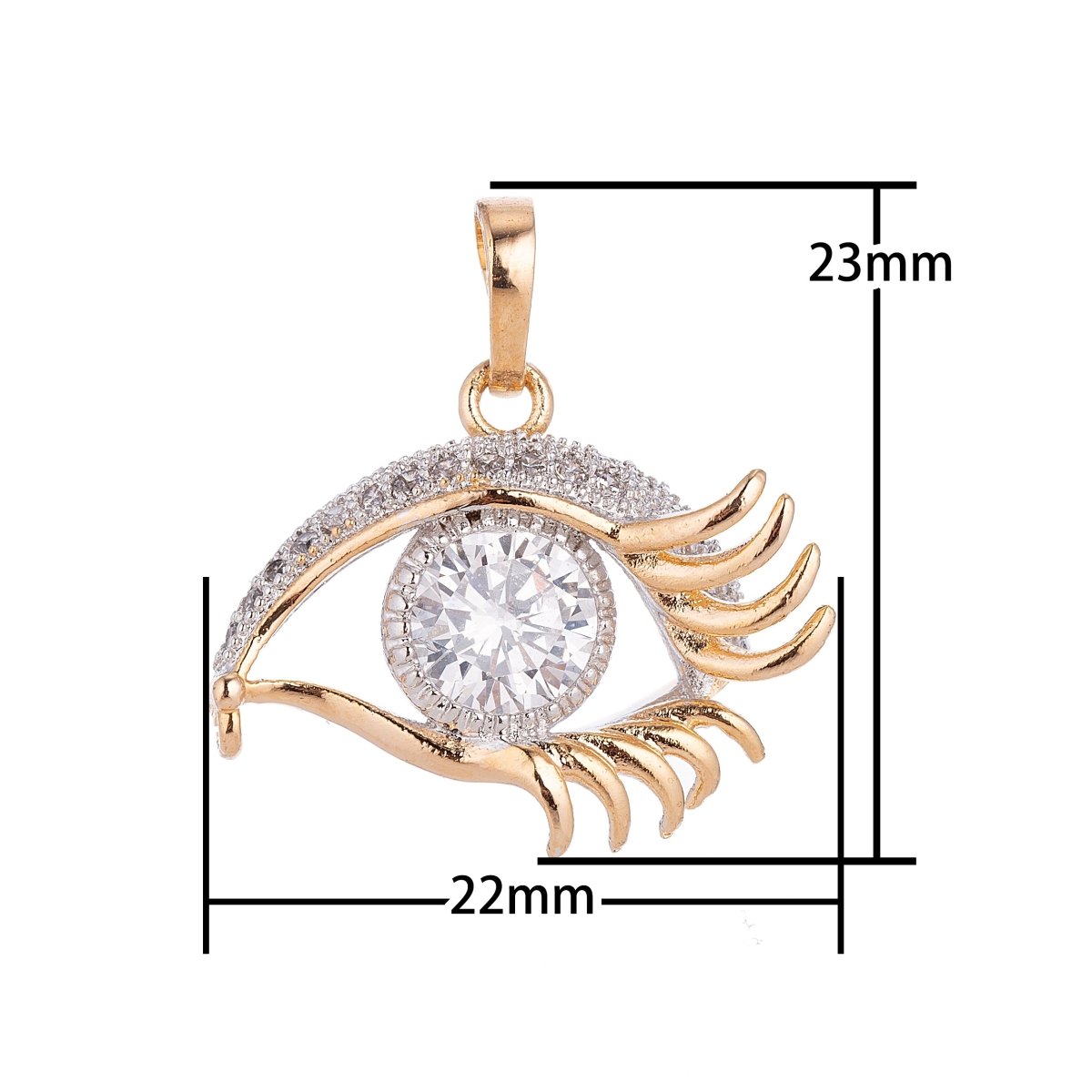 Gold Filled Evil Eye Micro Paved CZ Mixed Metal Pendant H-050