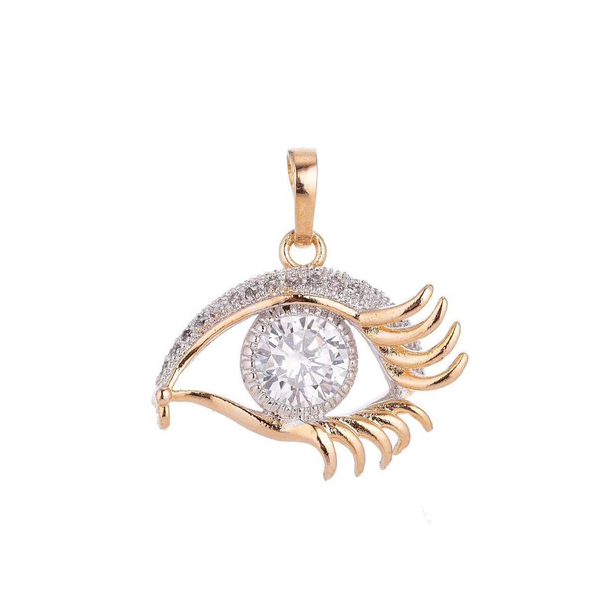 Gold Filled Evil Eye Micro Paved CZ Mixed Metal Pendant H-050