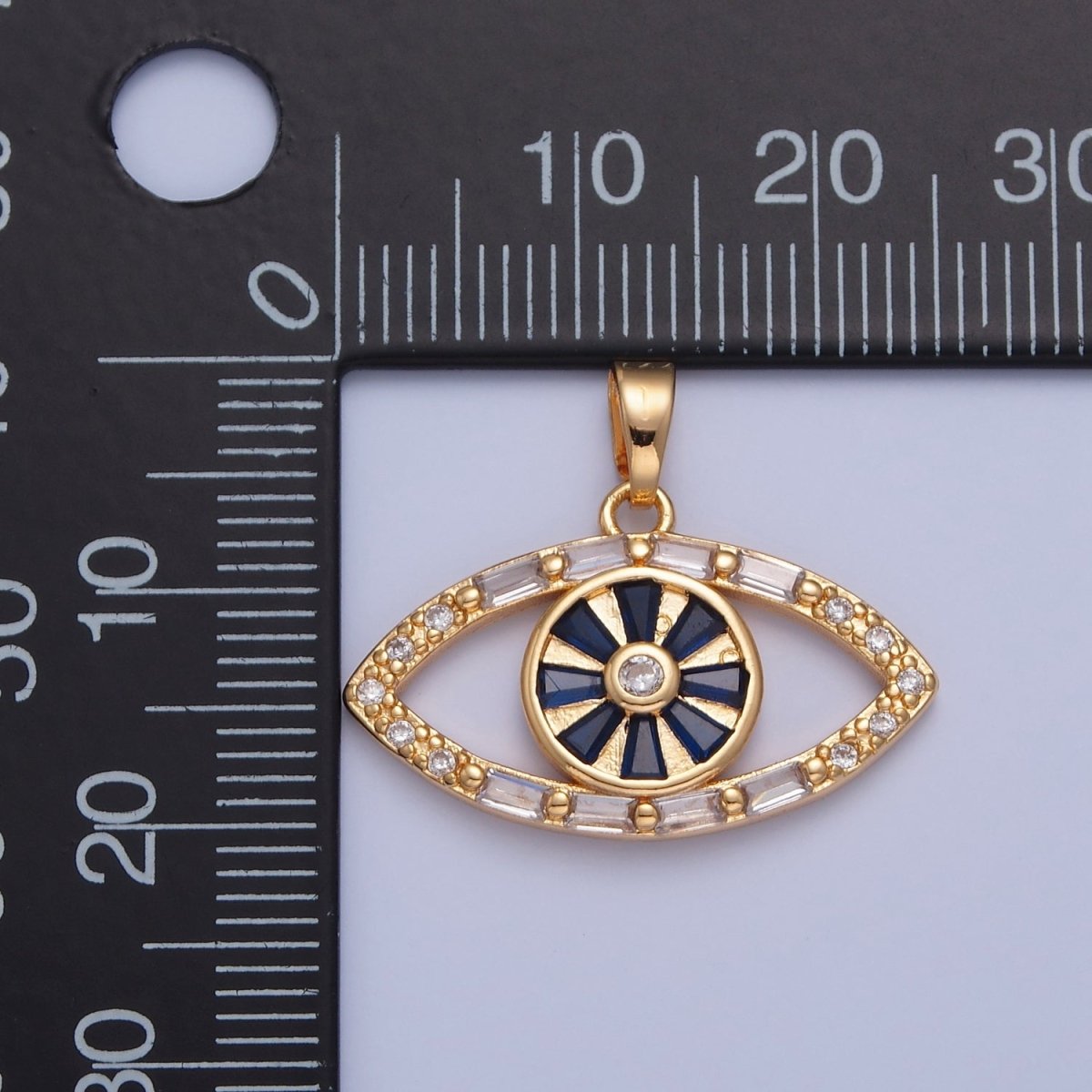 Gold Filled Evil Eye Pendant, Baguette Clear CZ Eye of Ra Protection Charm For Jewelry Making H-014