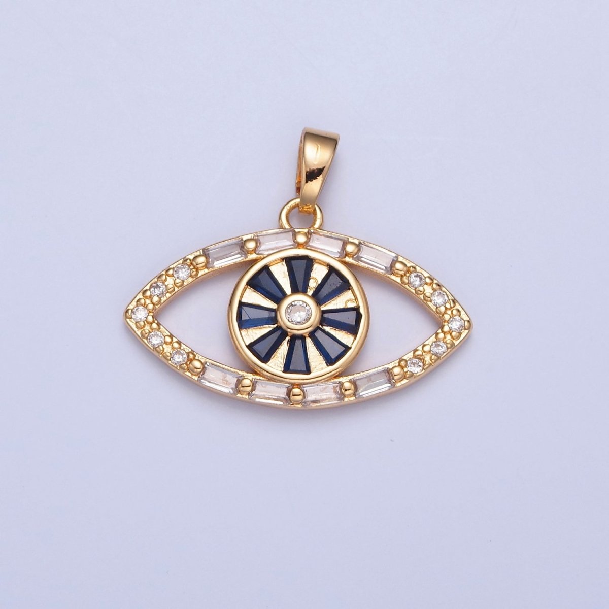 Gold Filled Evil Eye Pendant, Baguette Clear CZ Eye of Ra Protection Charm For Jewelry Making H-014