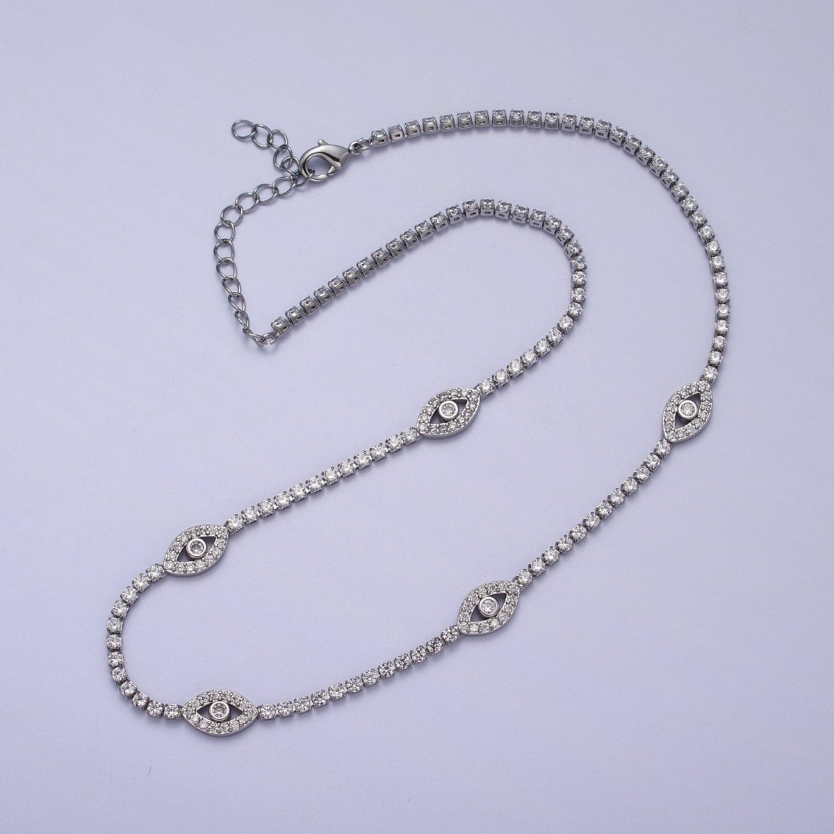 Gold Filled Evil Eye Tennis Chain 14 Inch Choker Necklace in Gold & Silver | WA-1309 WA-1310