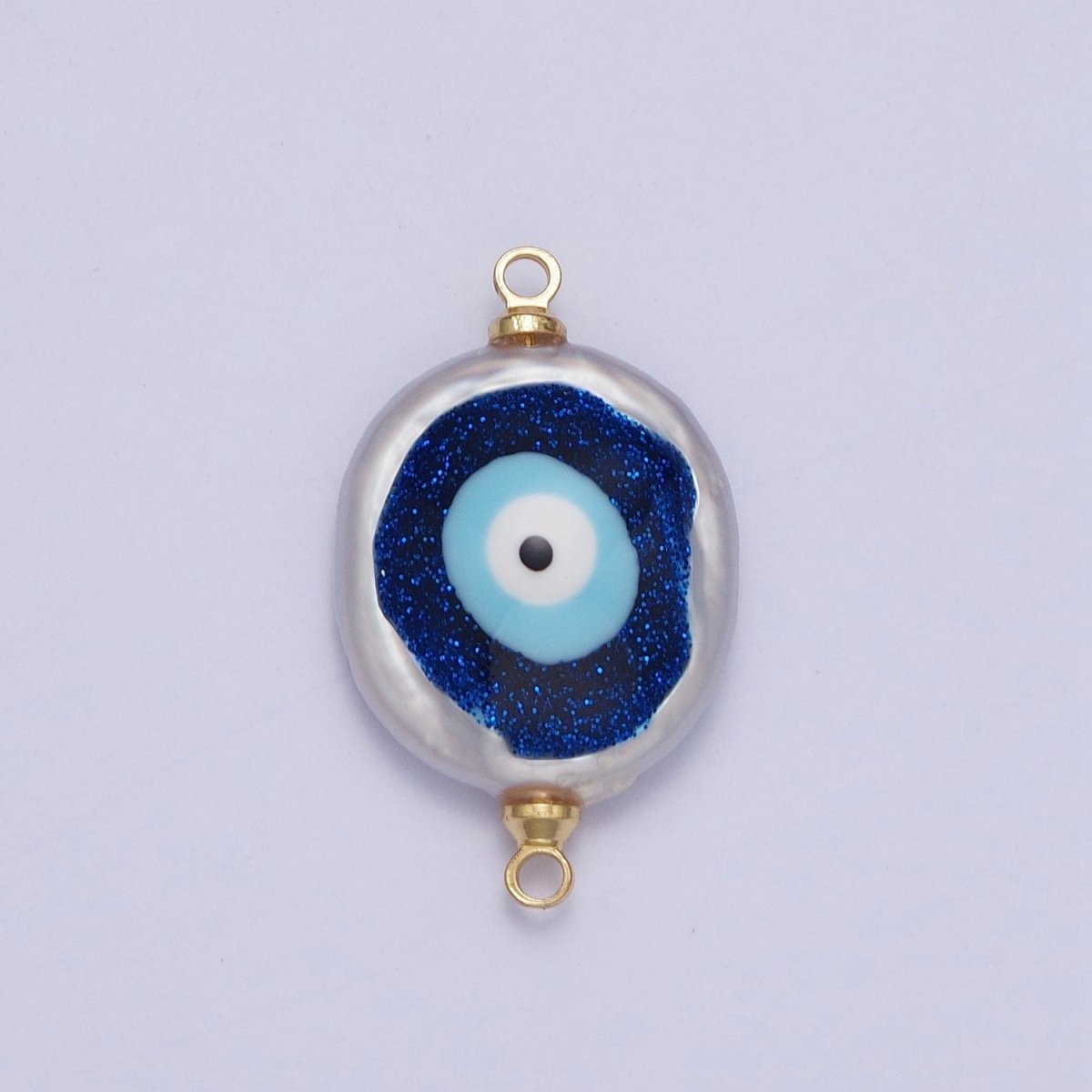 Gold Filled Flat Button Pearl Connector with Glitter Blue Evil Eye Enamel Link Charm For Jewelry Making G-542 G-543